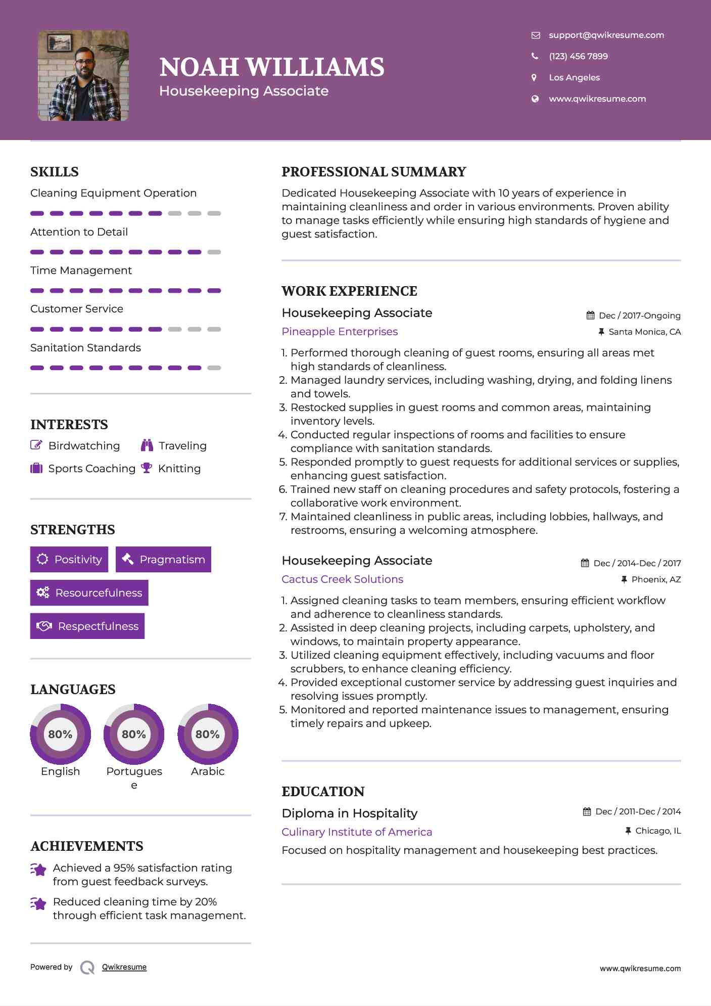 Housekeeping Associate Resume Template