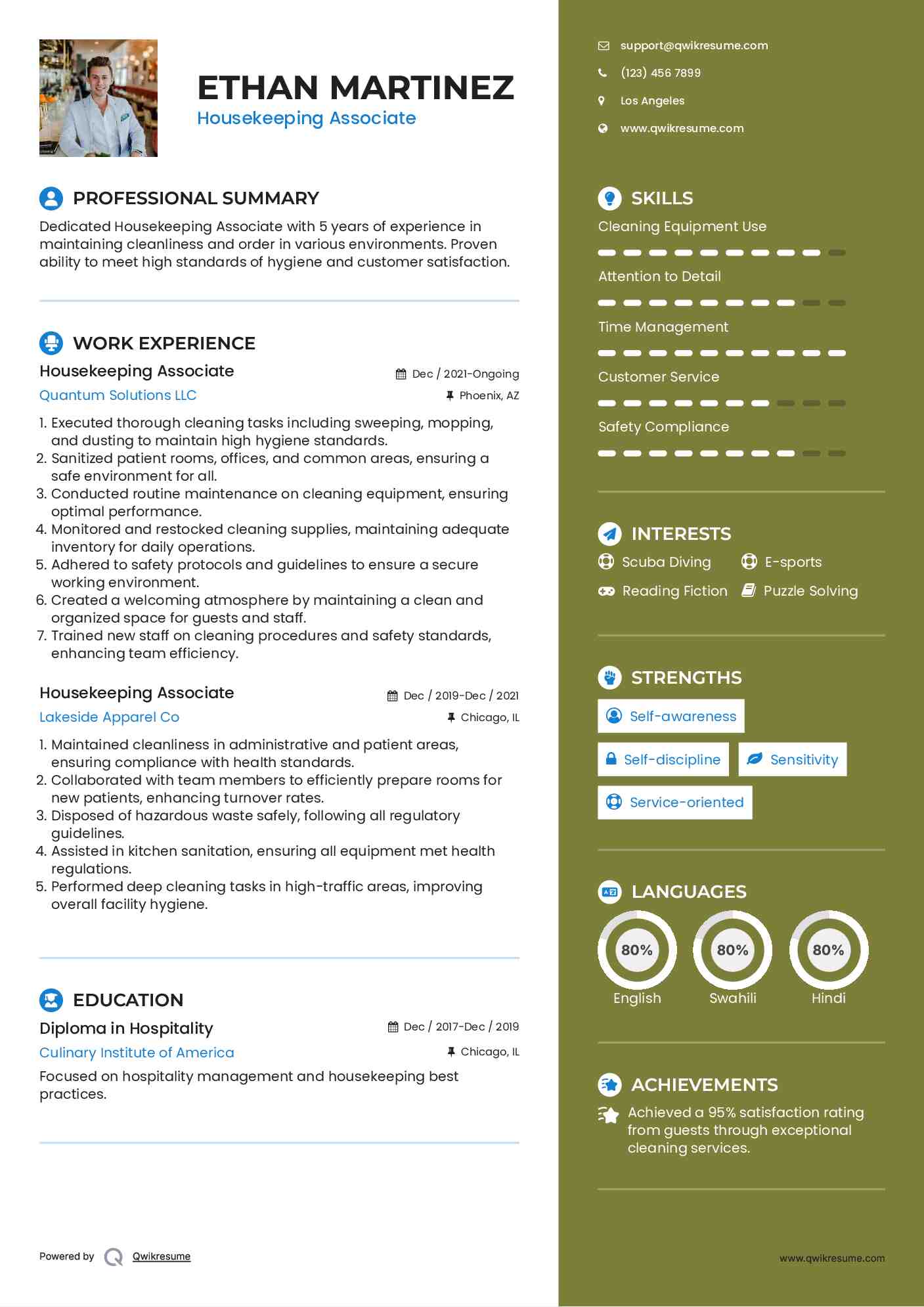 Housekeeping Associate Resume Example