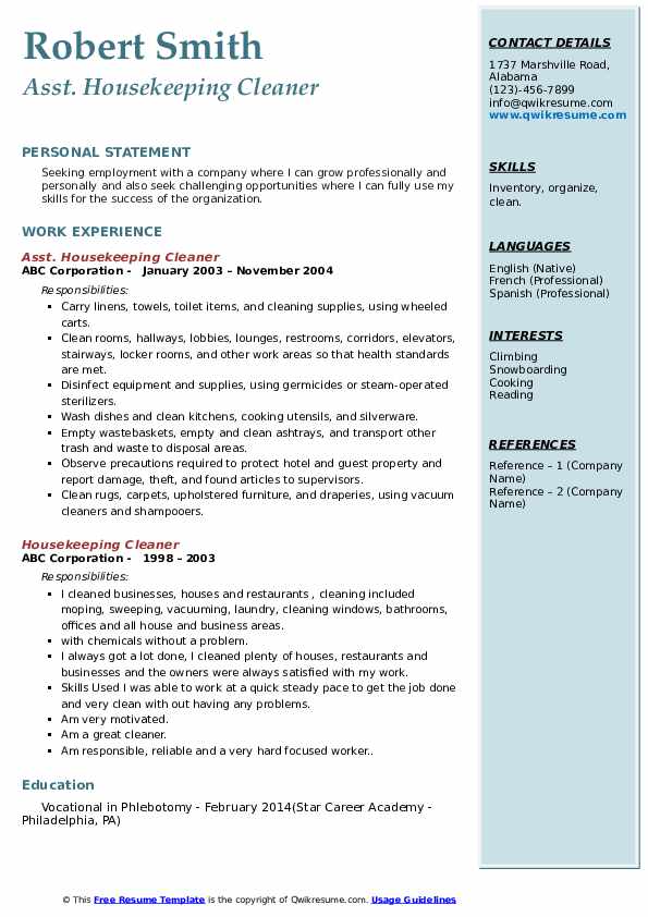 Residential House Cleaning Resume - Housekeeping Cleaner 1569490620 Pdf 