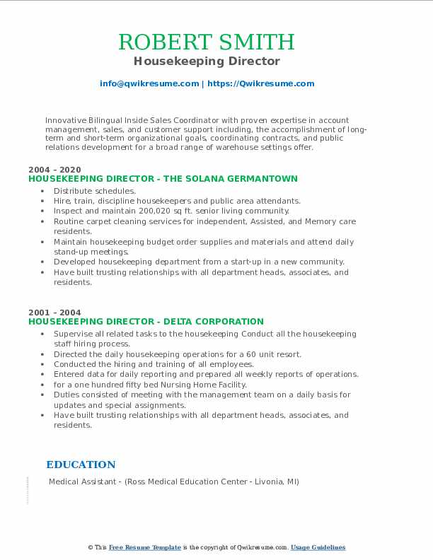 Housekeeping Director Resume Samples - Housekeeping Director 1611589777 Pdf 