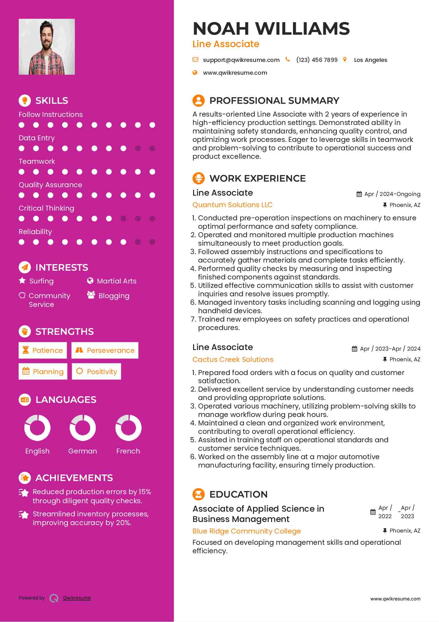 Line Associate Resume Template