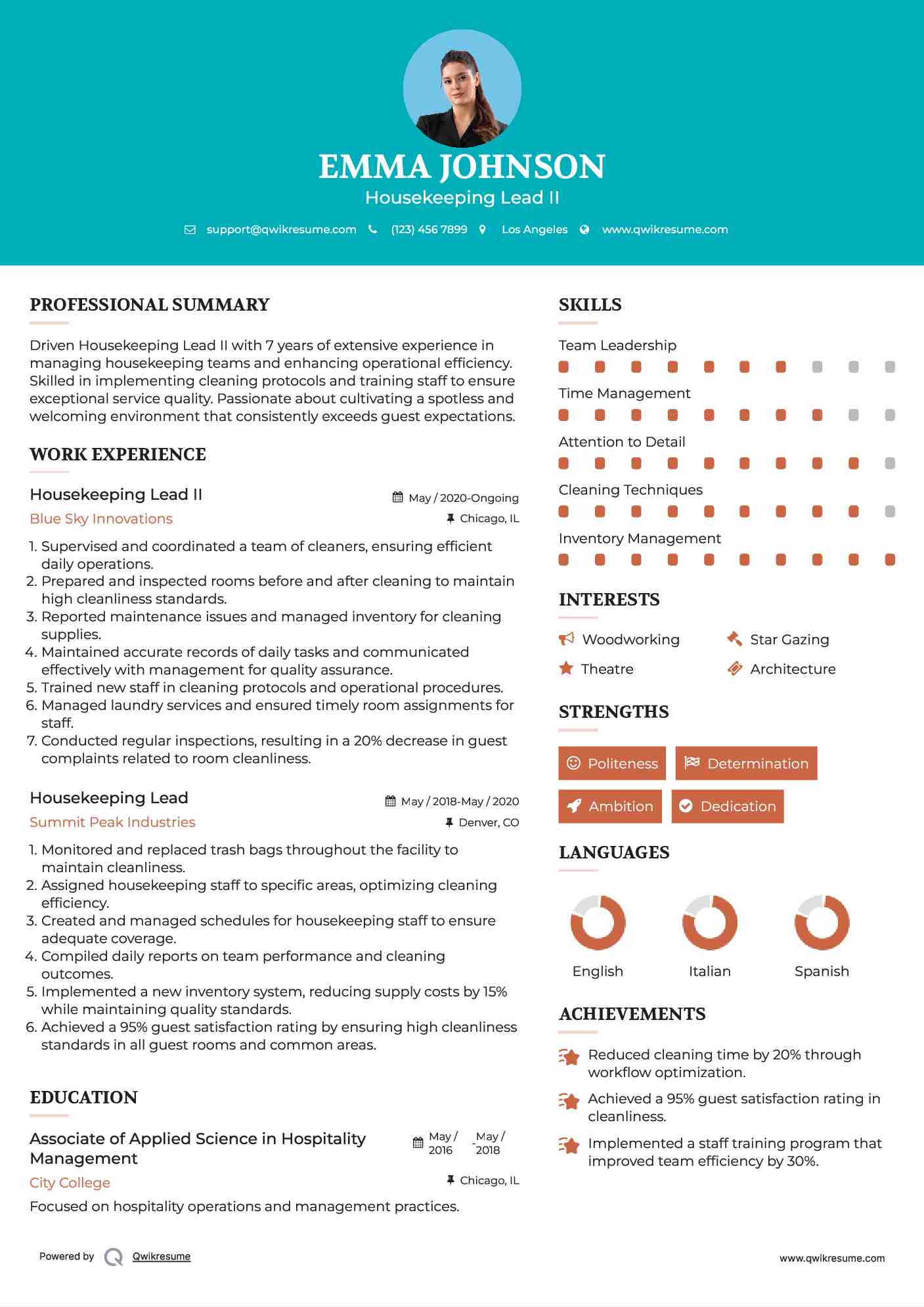 Housekeeping Lead II Resume Template