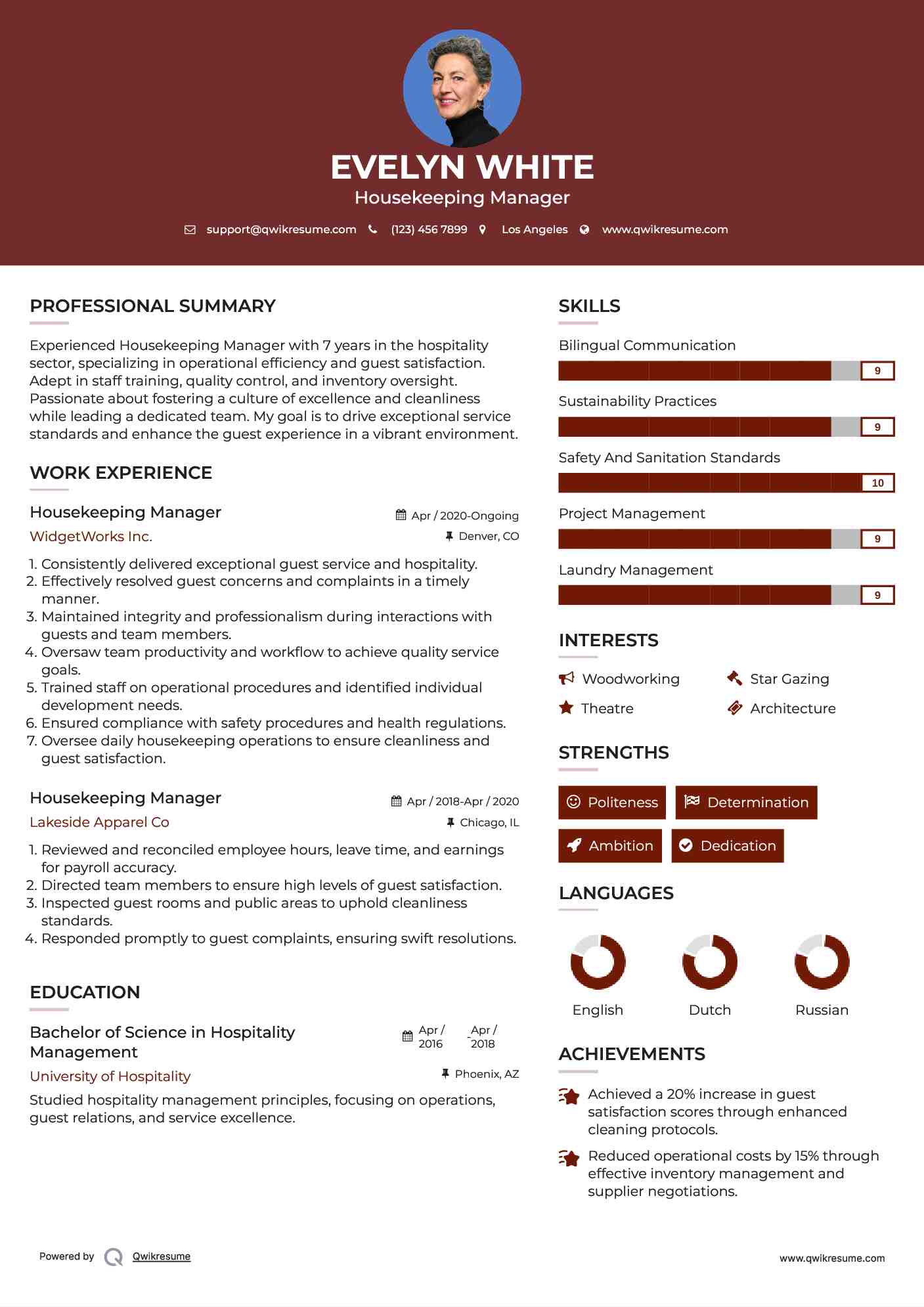 Housekeeping Manager Resume Template