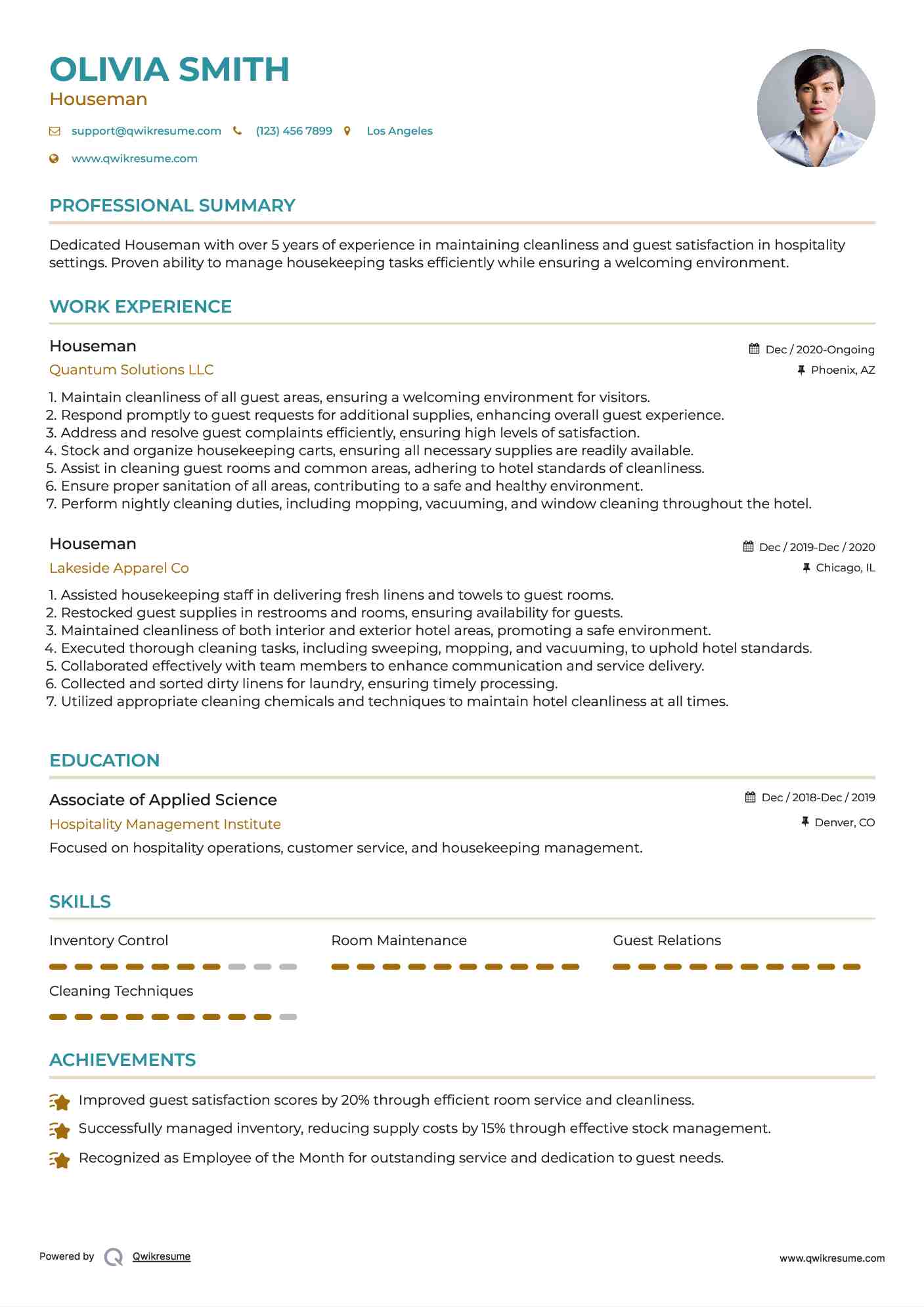 Houseman Resume Format
