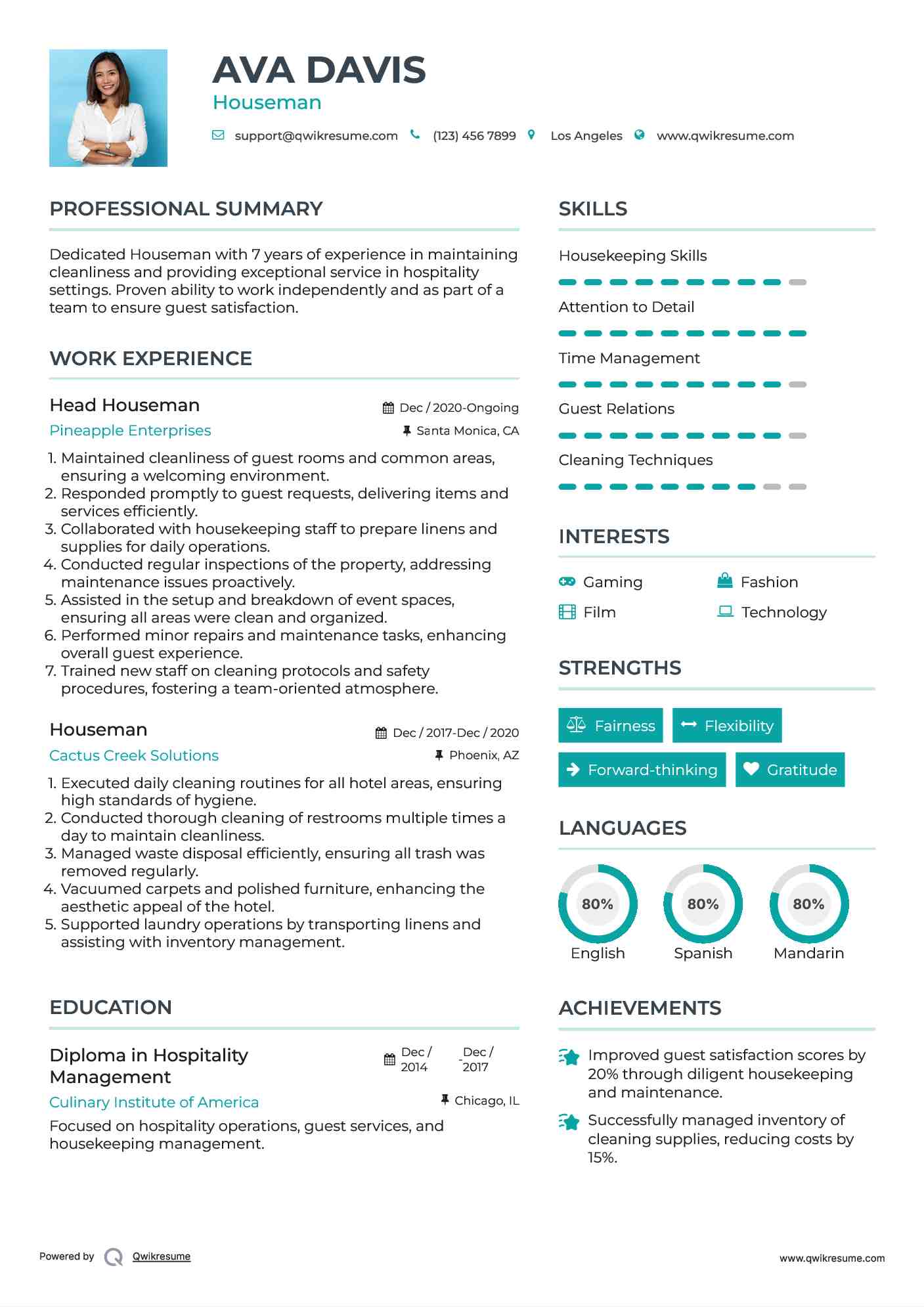 Head Houseman Resume Format