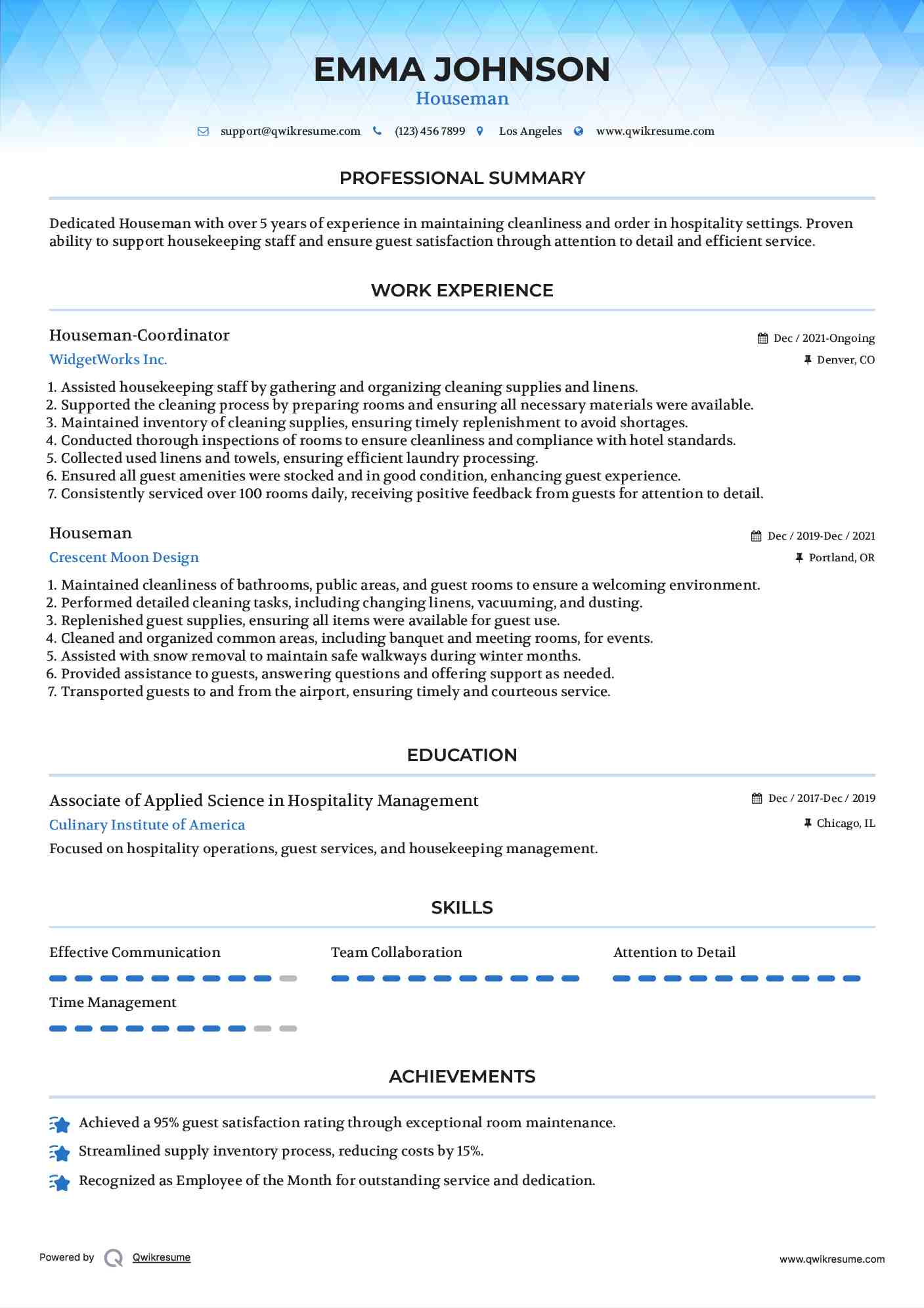 Houseman-Coordinator Resume Model