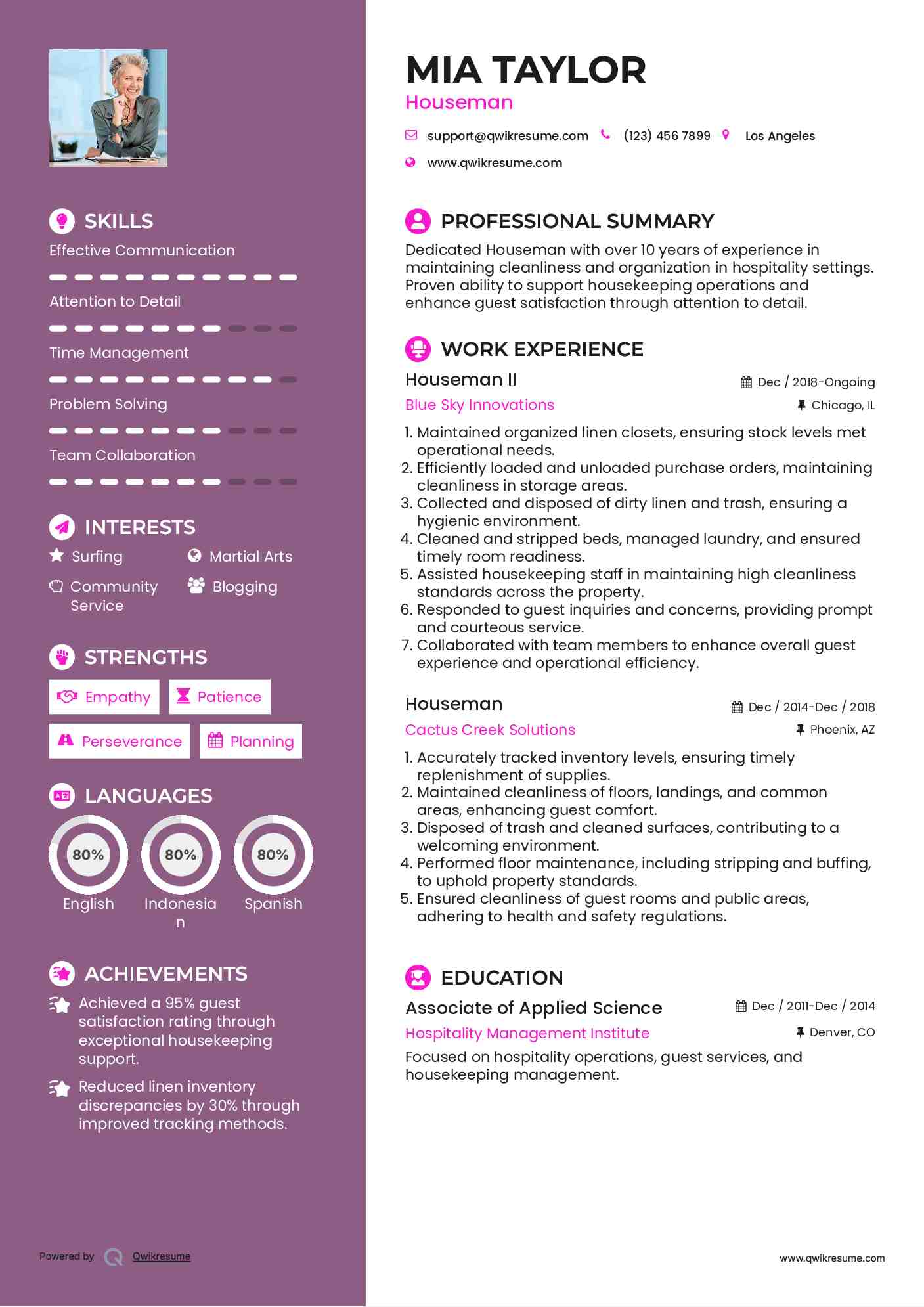 Houseman II Resume Example
