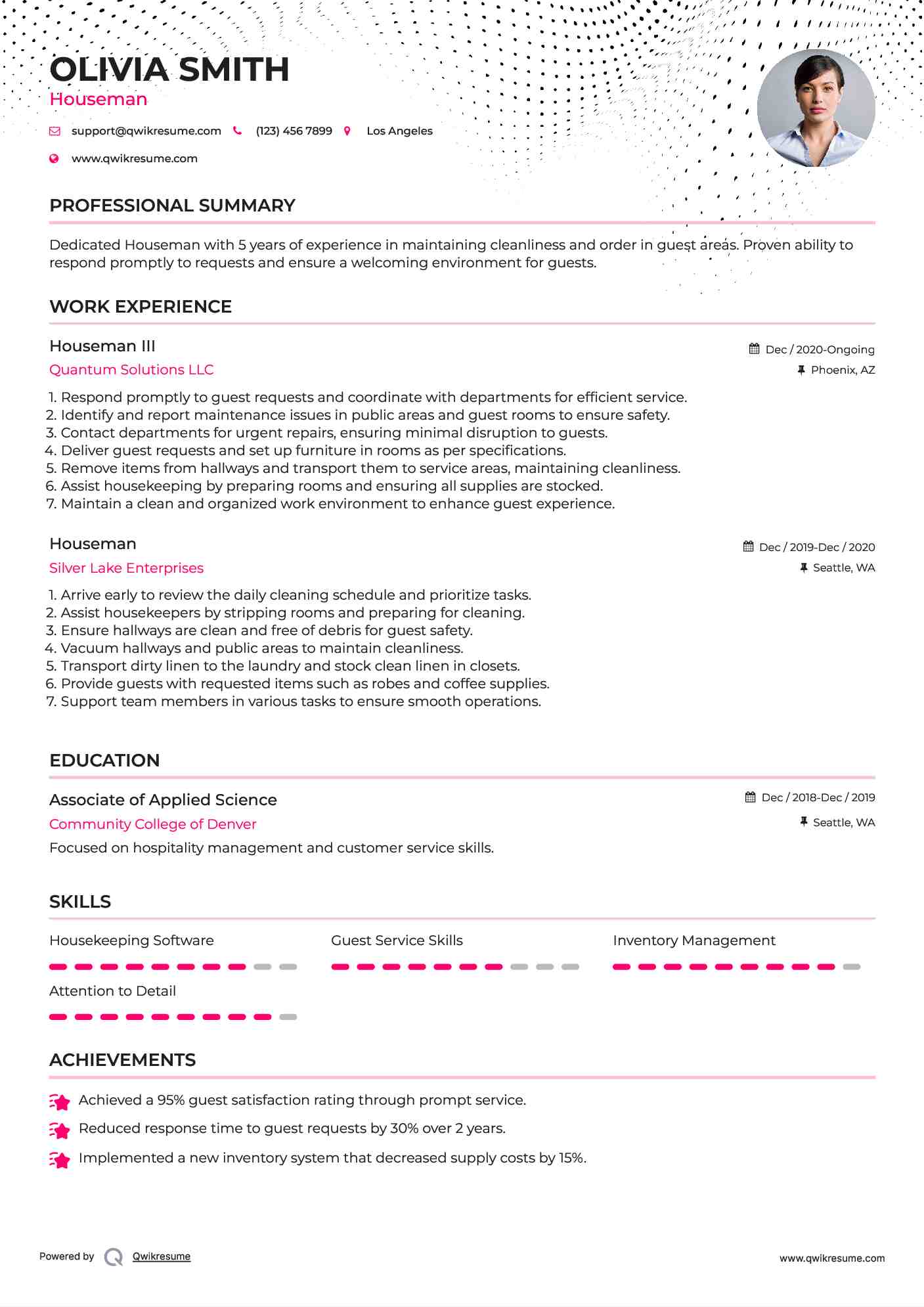 Houseman III Resume Example