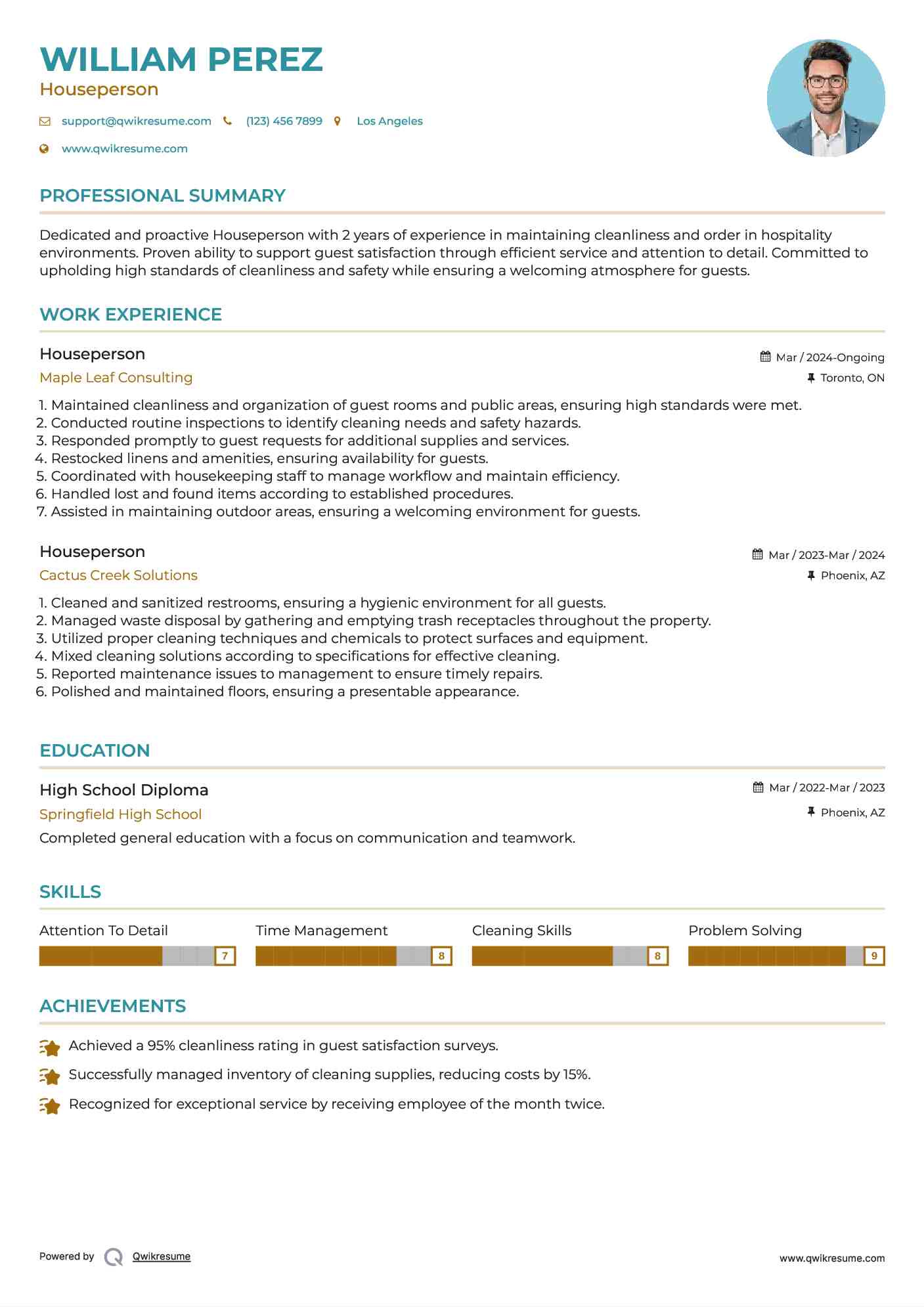 Houseperson Resume Example