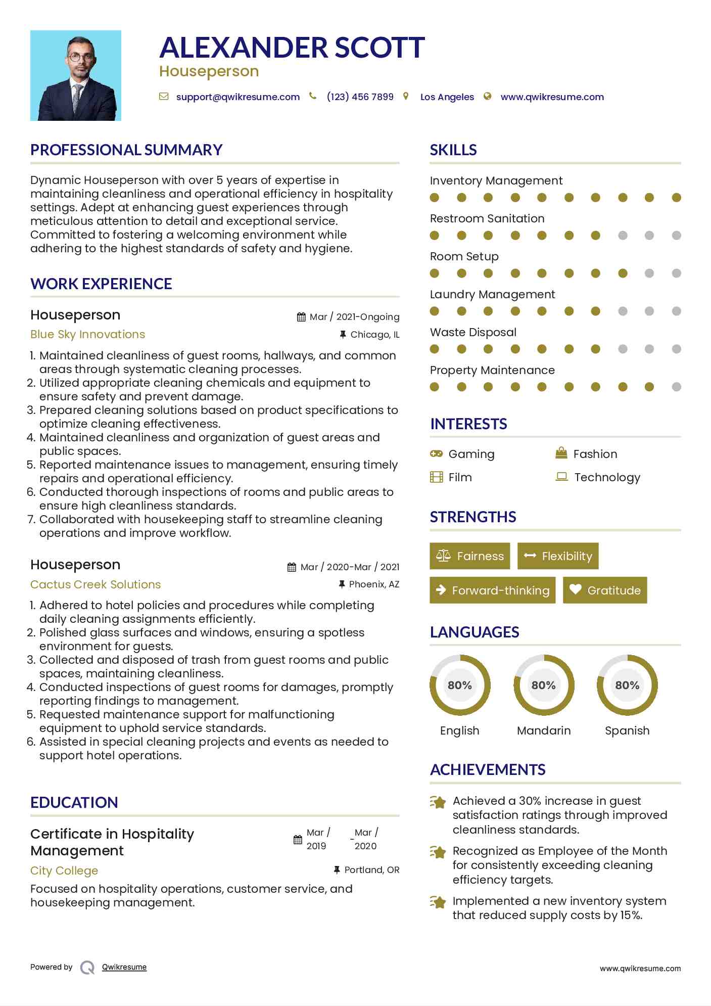Houseperson Resume Format