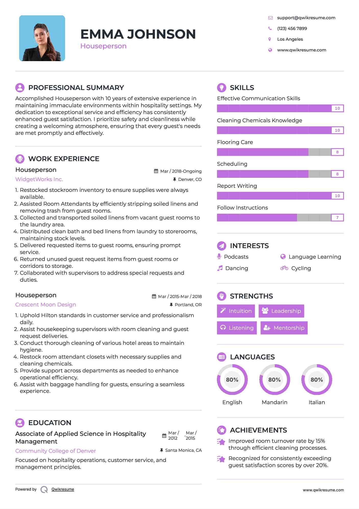 Houseperson Resume Model