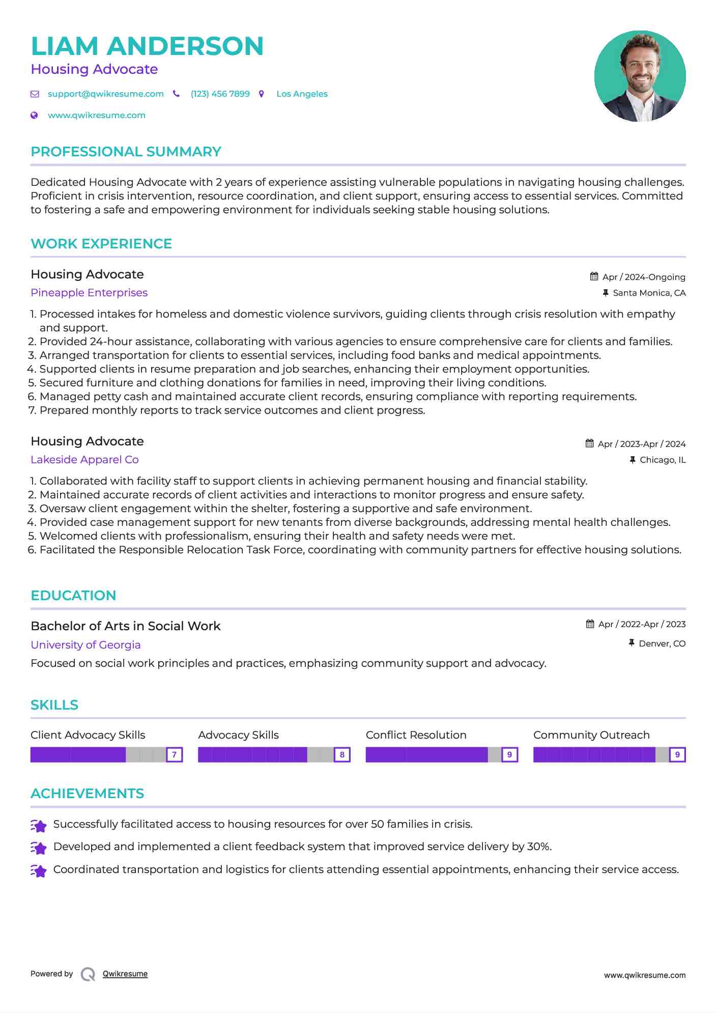 Housing Advocate Resume Model