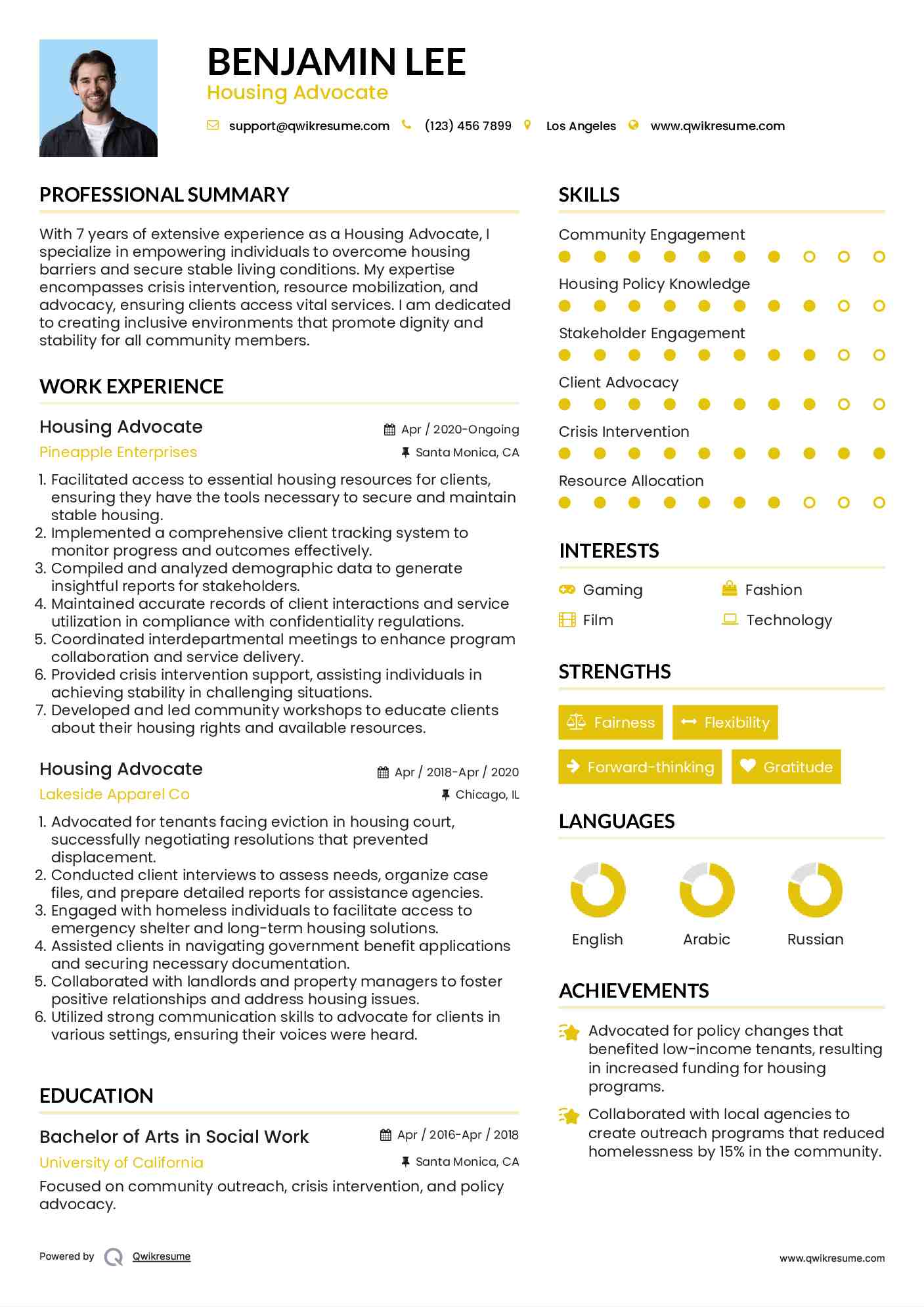Housing Advocate Resume Template