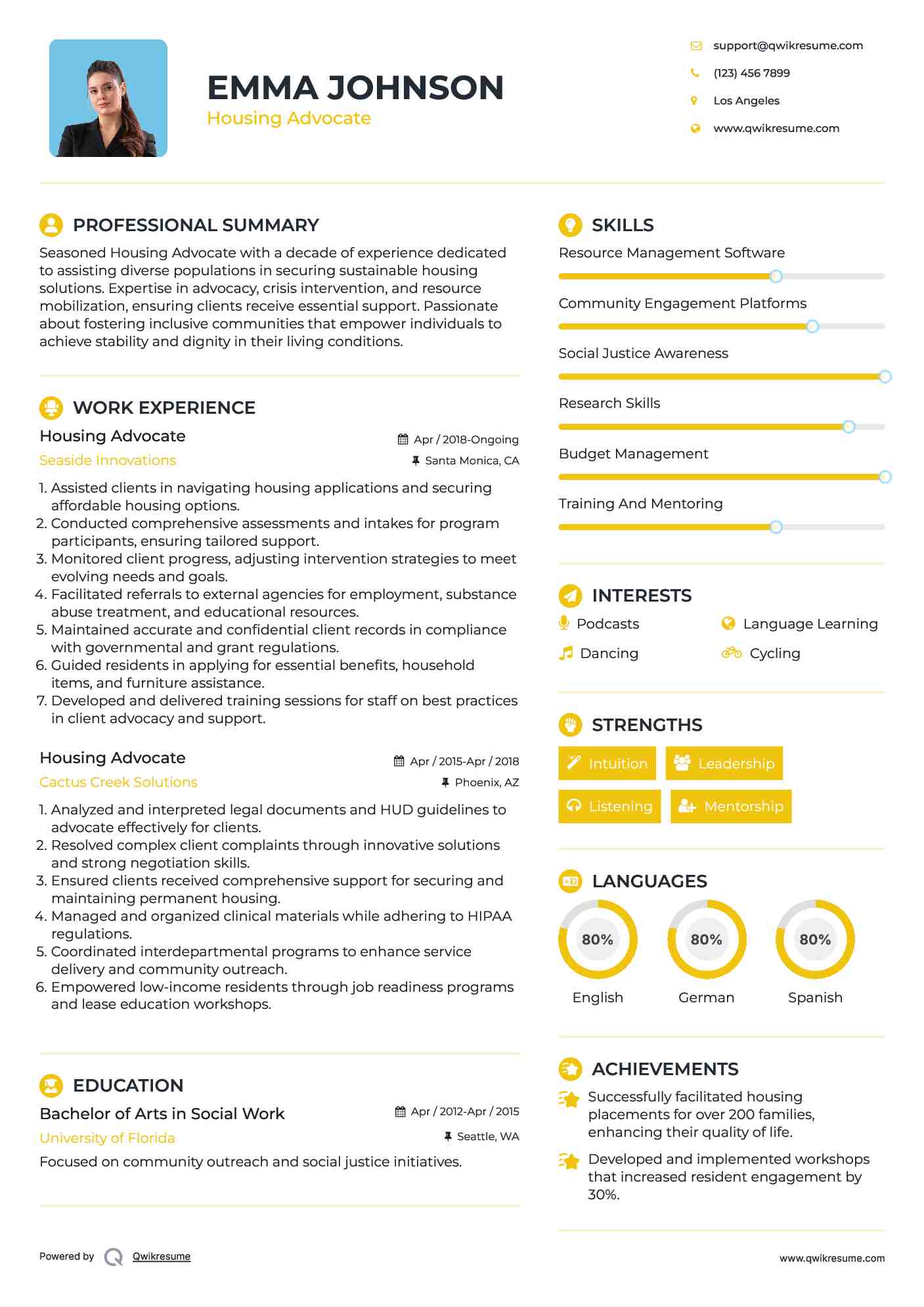 Housing Advocate Resume Format