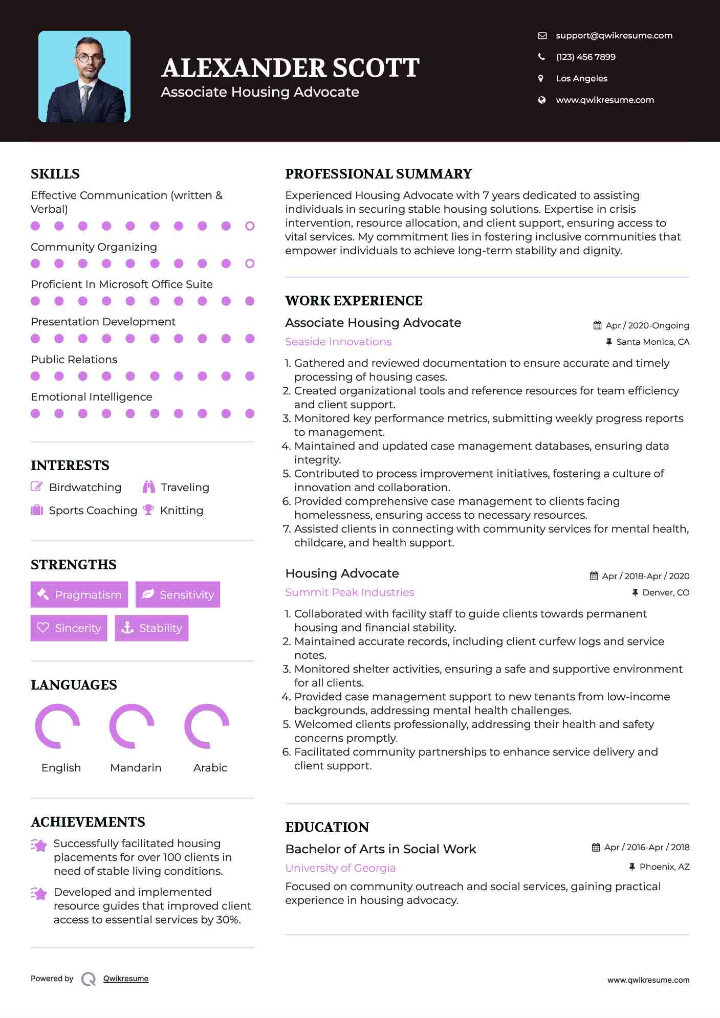 Associate Housing Advocate Resume Model