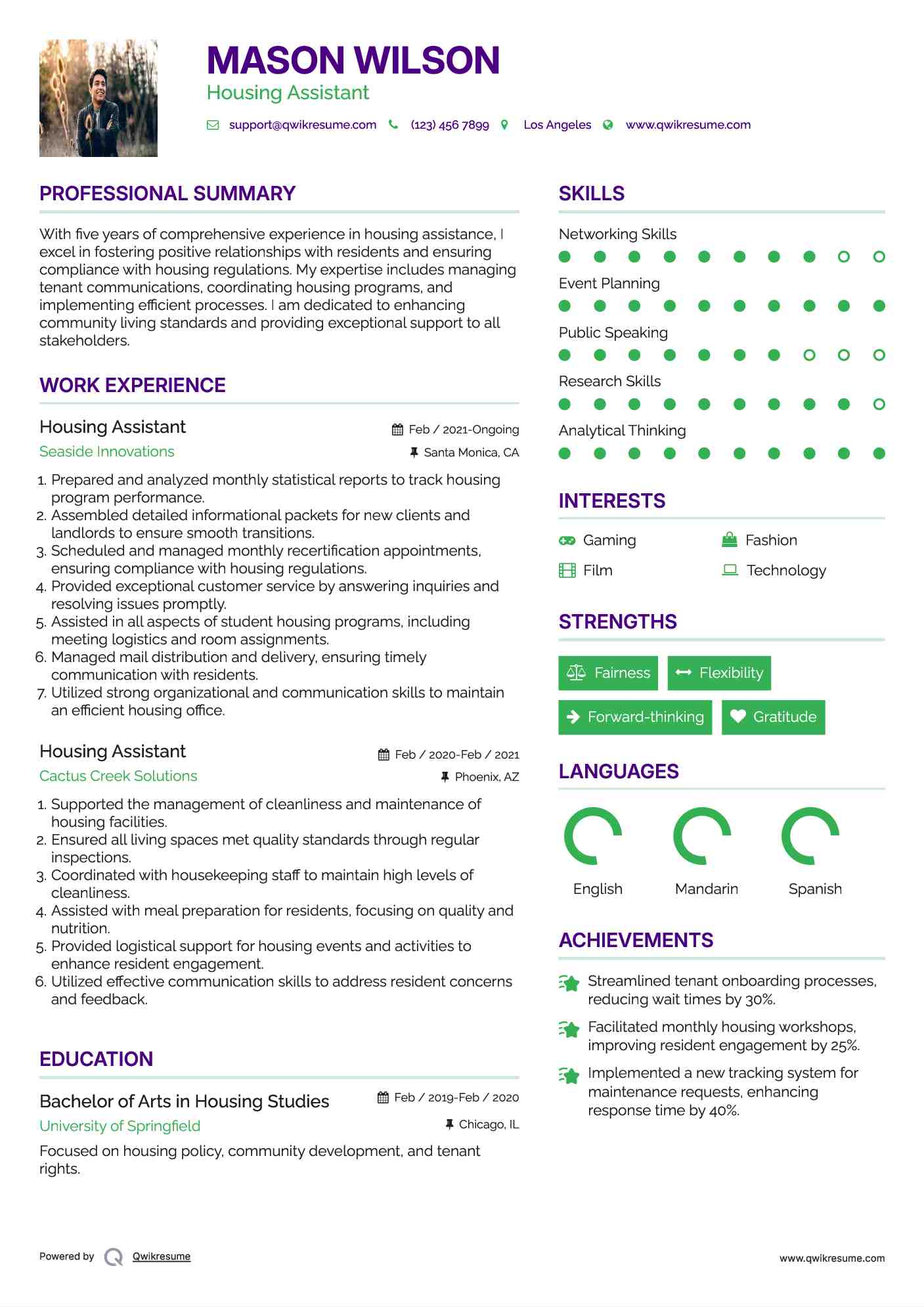 Housing Assistant Resume Samples QwikResume