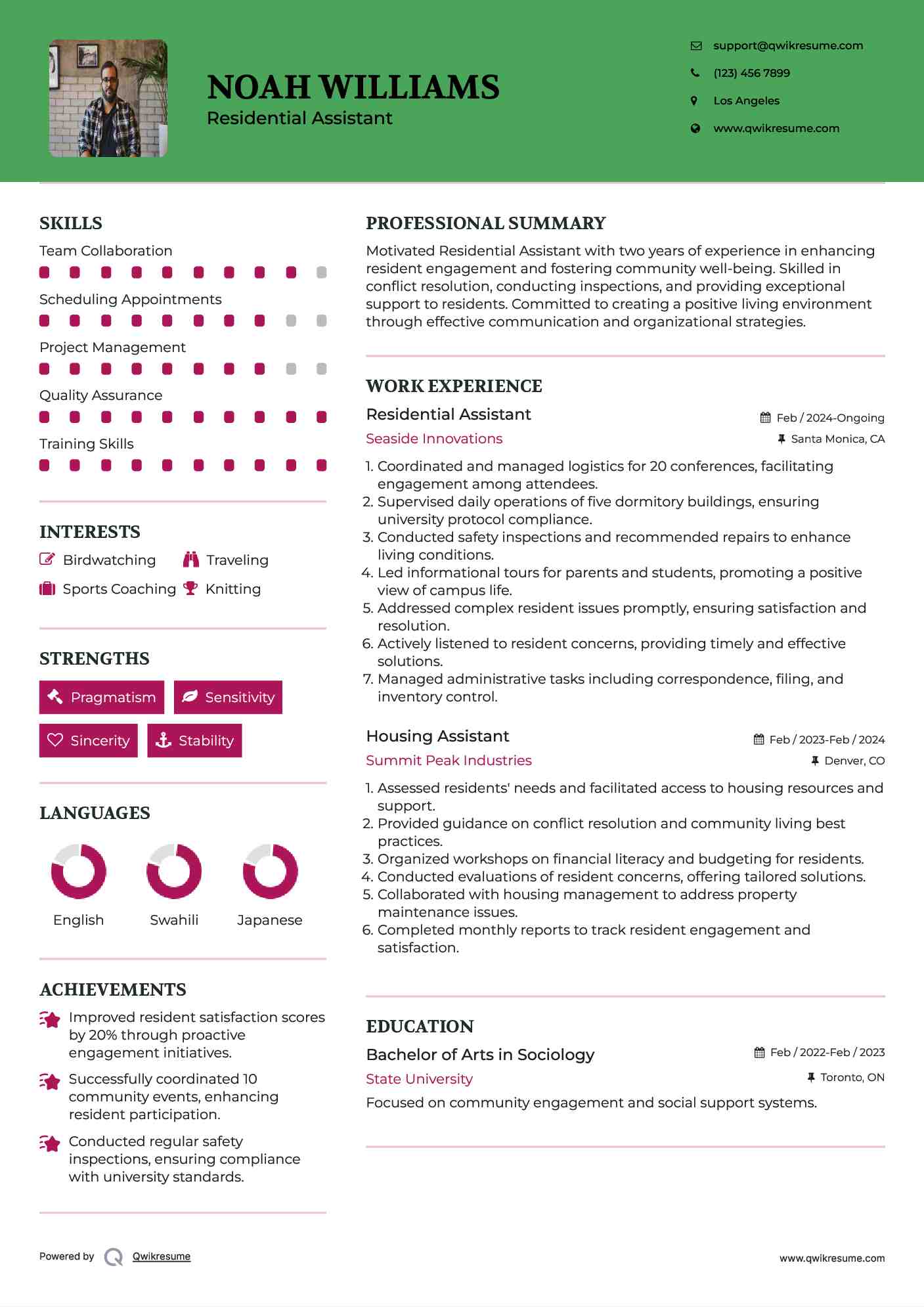 Housing Assistant Resume Samples QwikResume