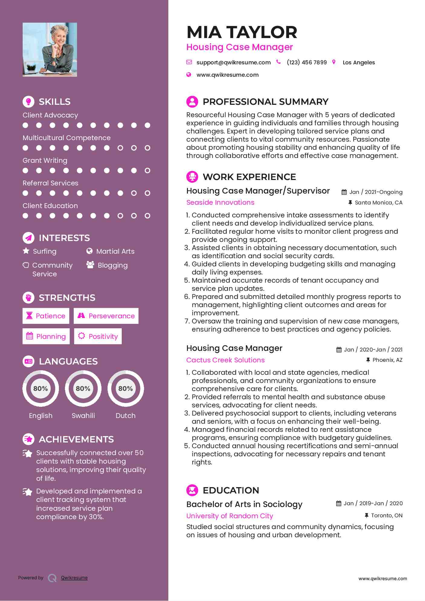 Housing Case Manager Resume Samples QwikResume