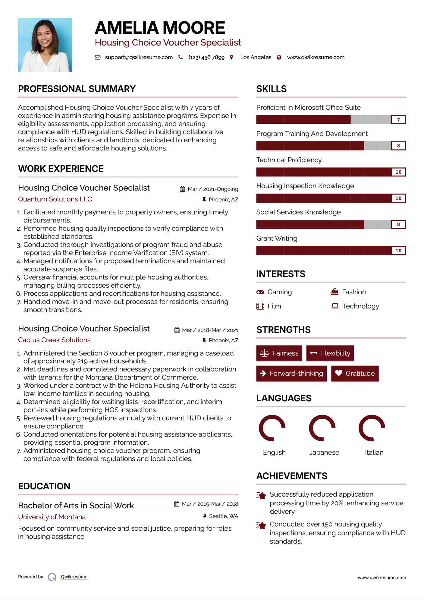 Housing Choice Voucher Specialist Resume Sample