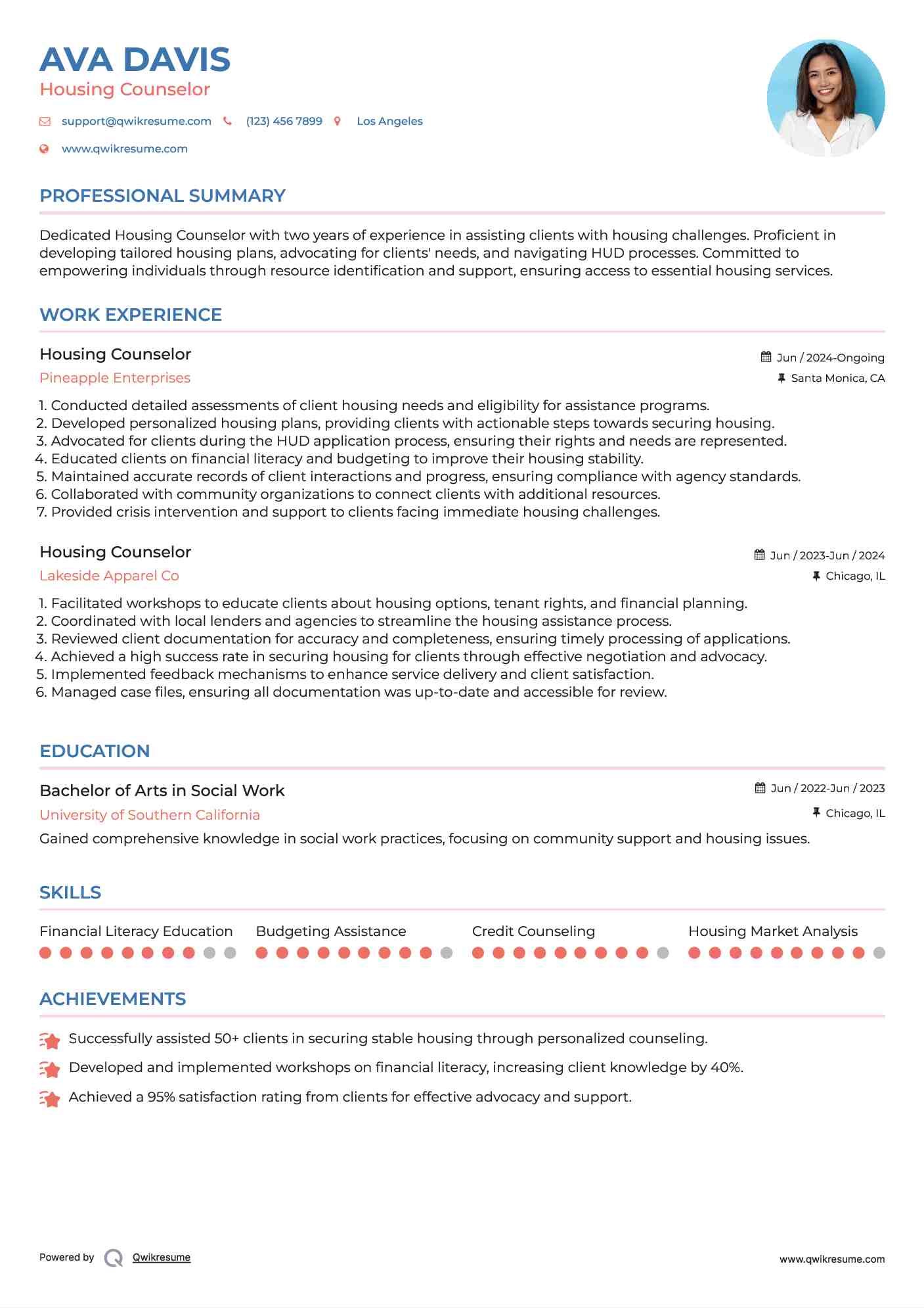 Housing Counselor Resume Format