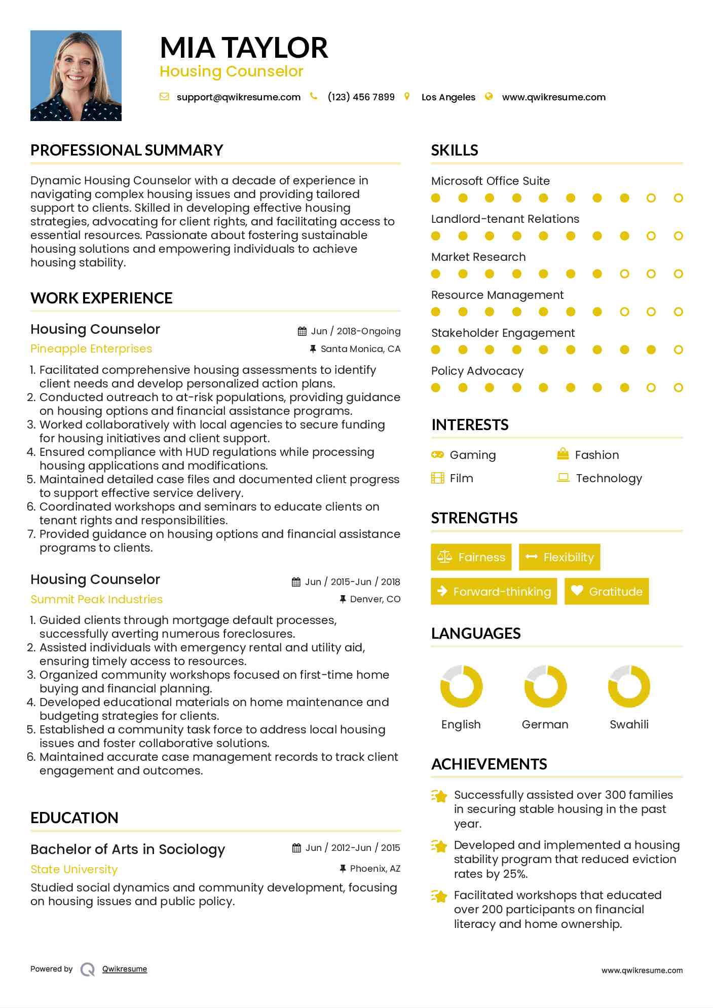 Housing Counselor Resume Template