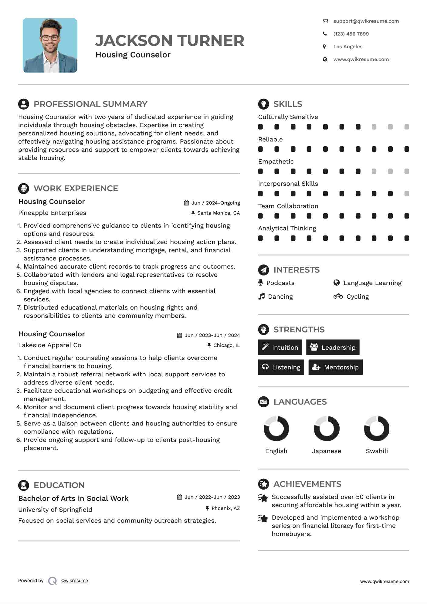 Housing Counselor Resume Format