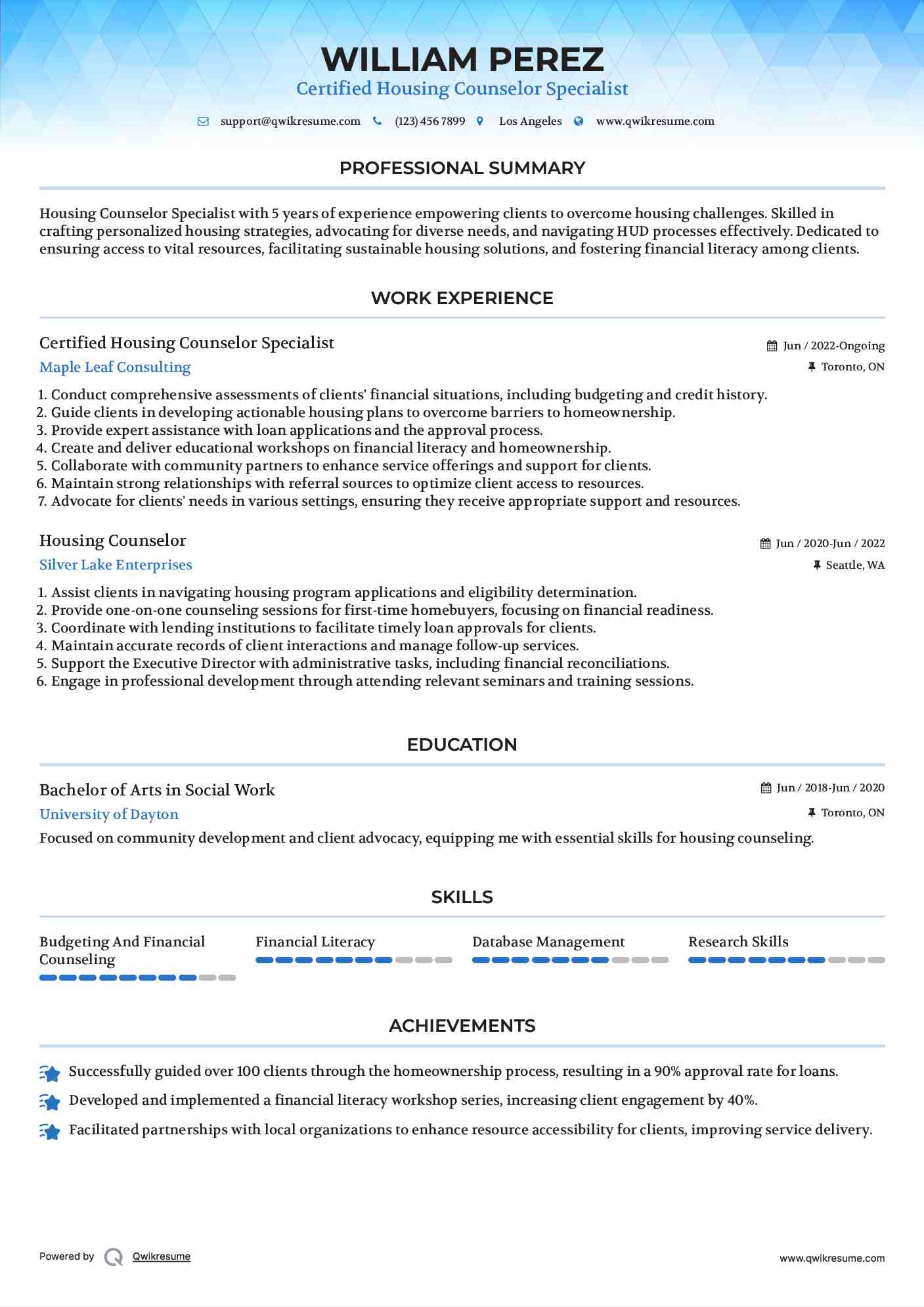 Certified Housing Counselor Specialist Resume Model
