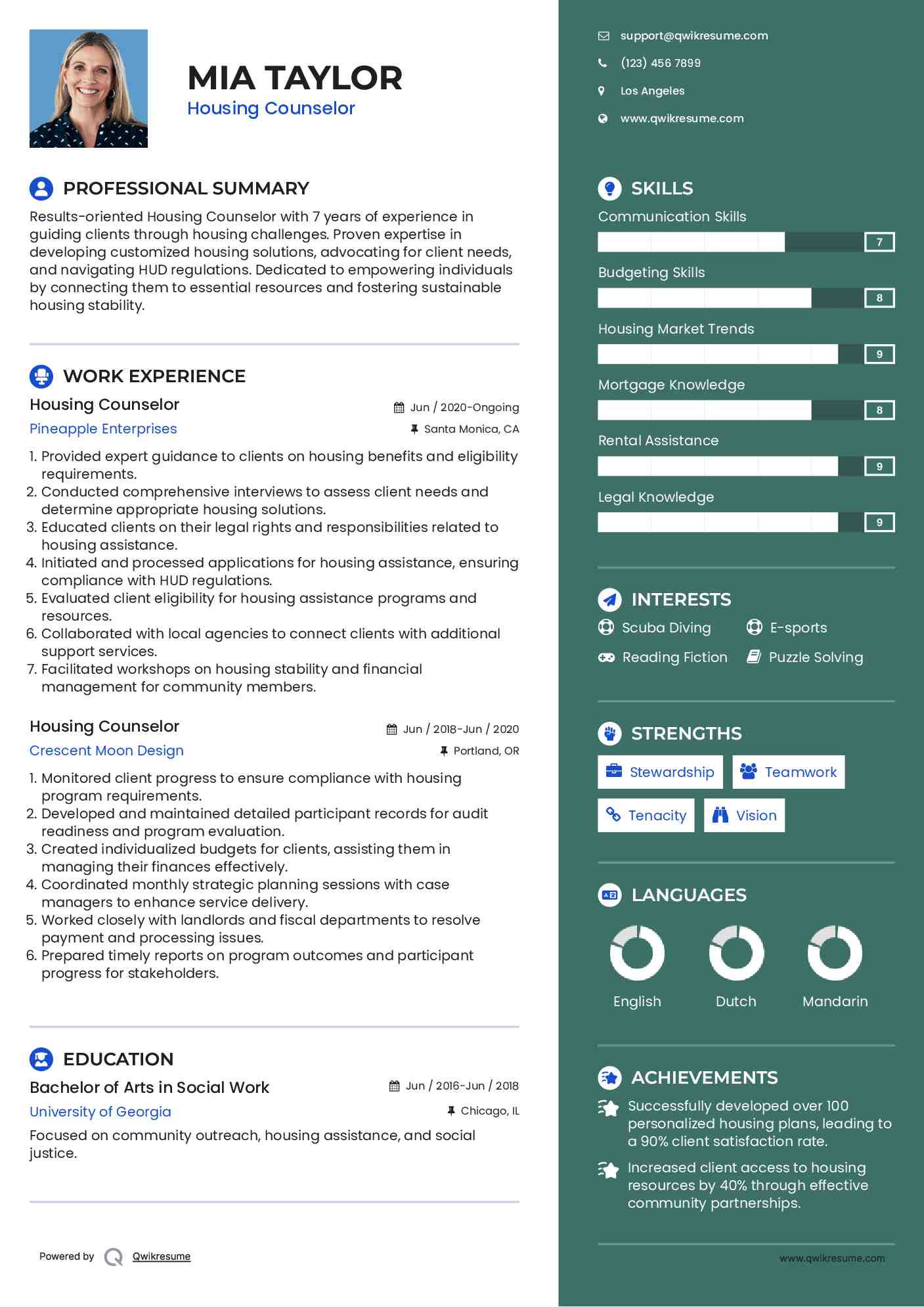 Housing Counselor Resume Template