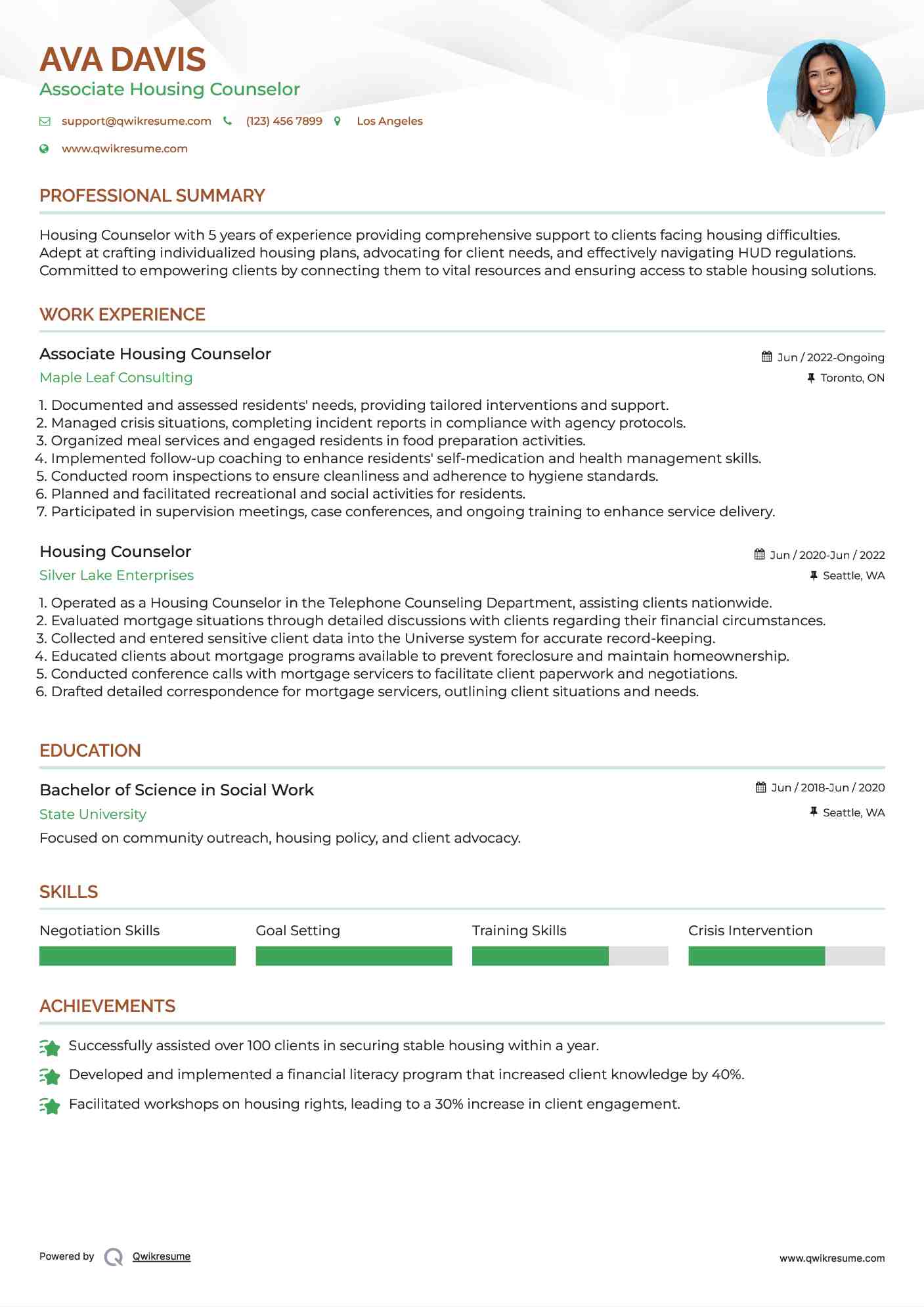 Associate Housing Counselor Resume Format