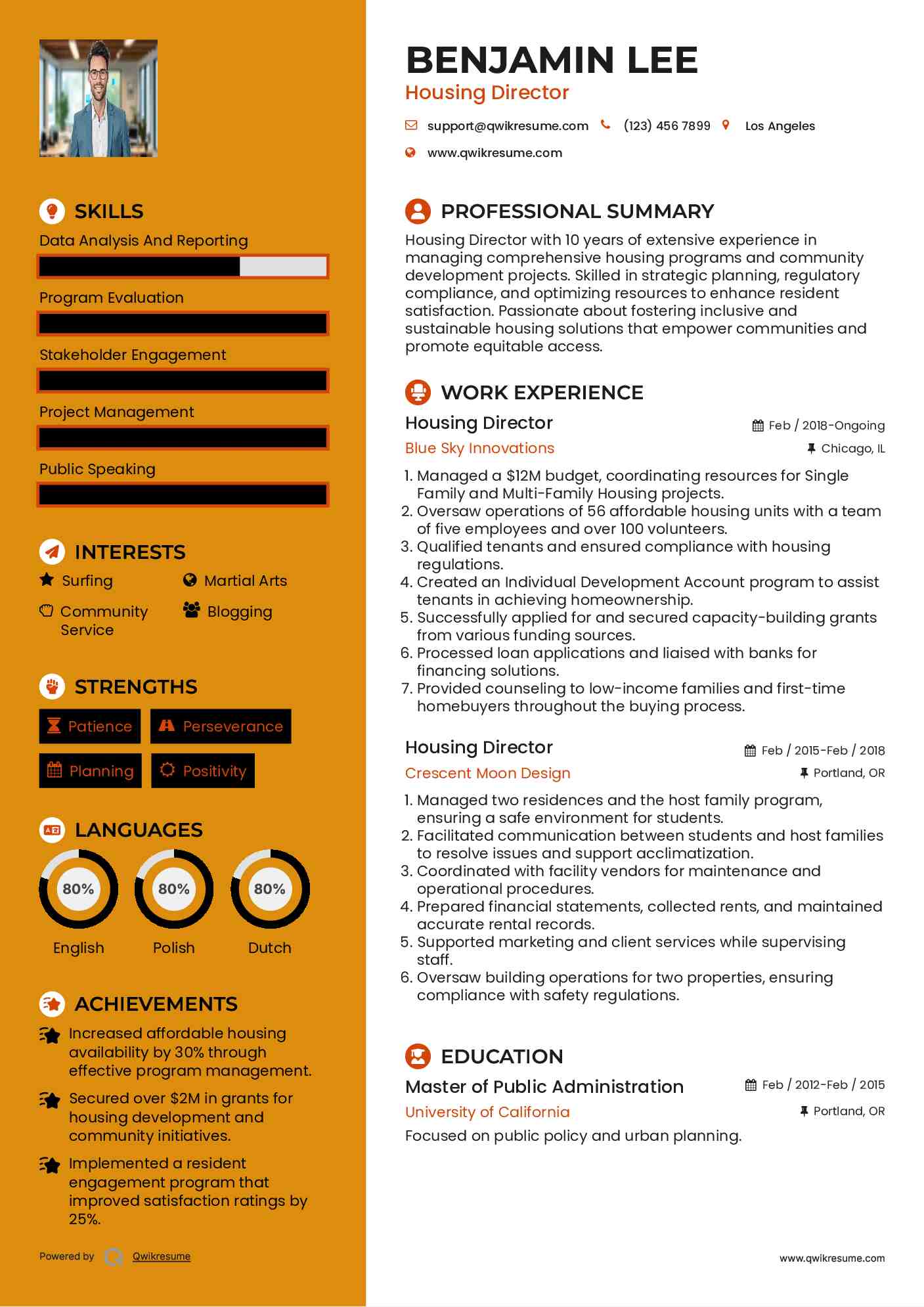 Housing Director Resume Template