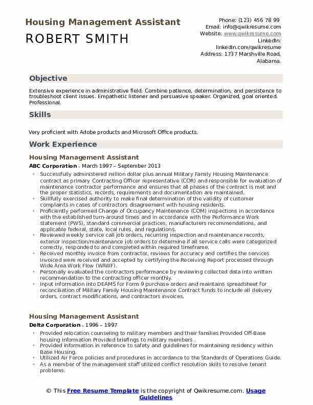 Housing Management Assistant Resume Samples QwikResume