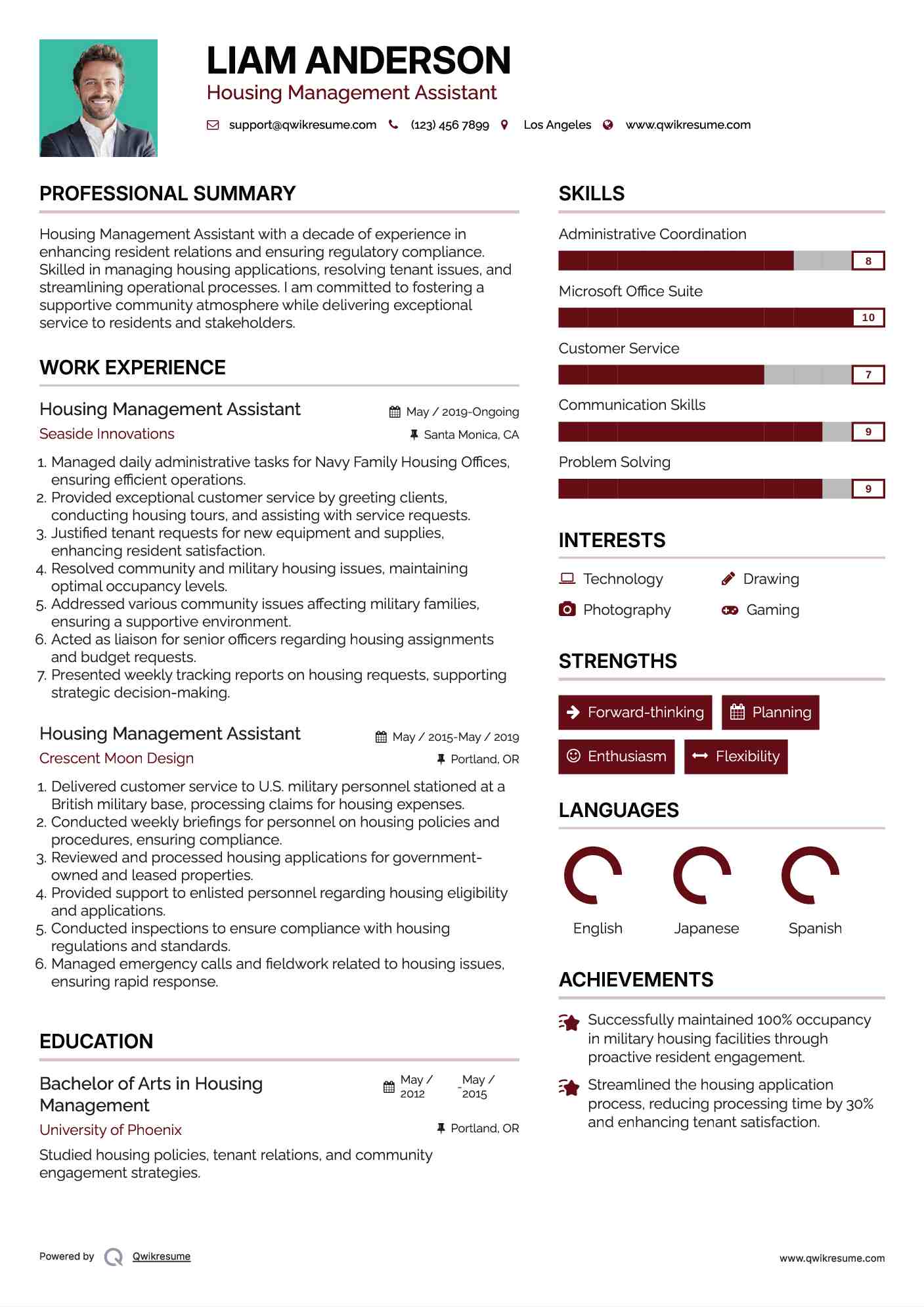 Housing Management Assistant Resume Samples QwikResume