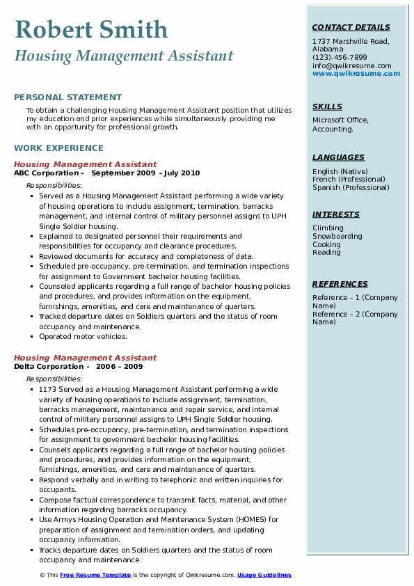 Housing Management Assistant Resume Samples QwikResume