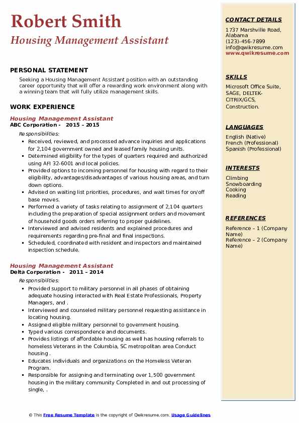 Housing Management Assistant Resume Samples QwikResume