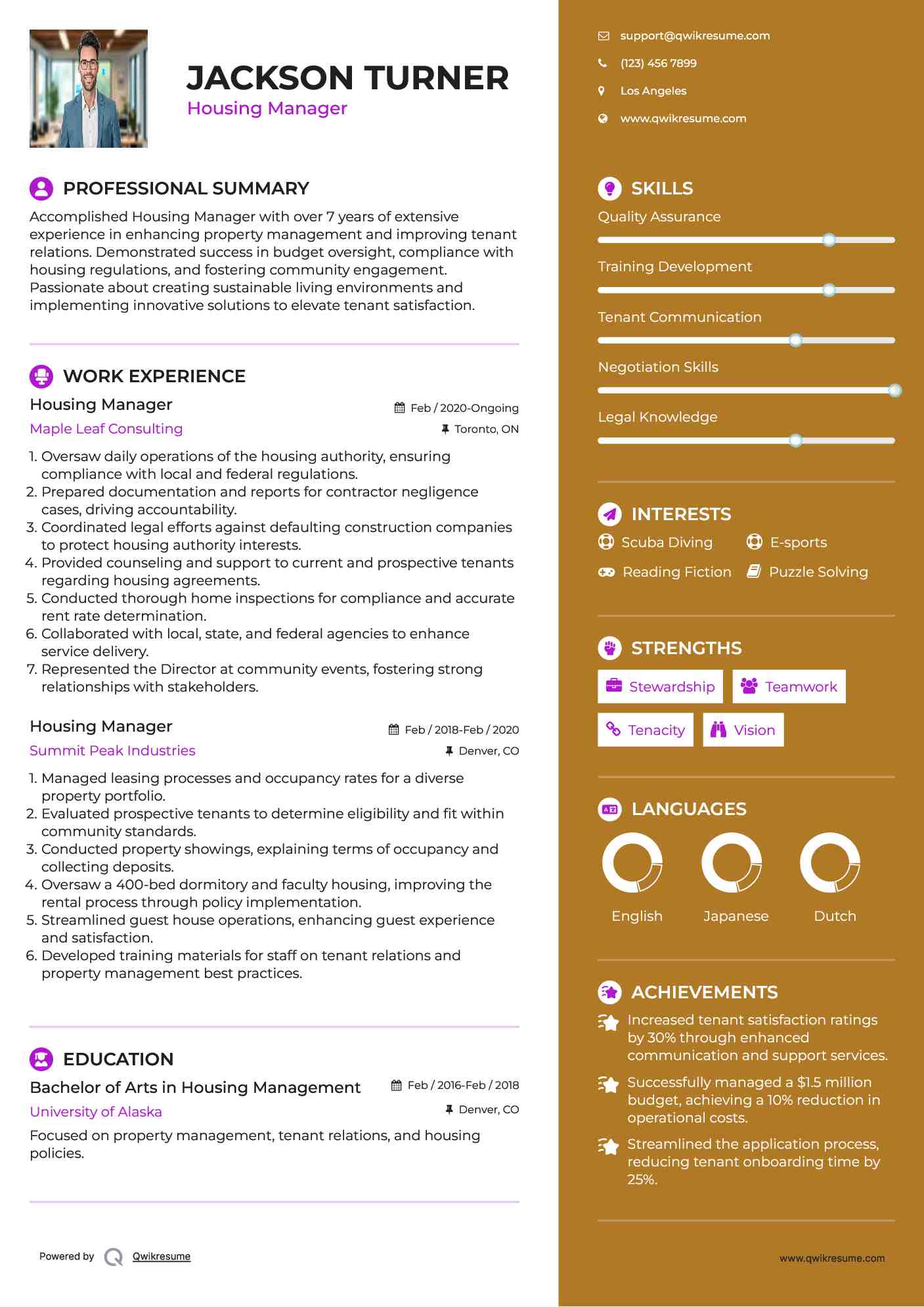 Housing Manager Resume Samples QwikResume