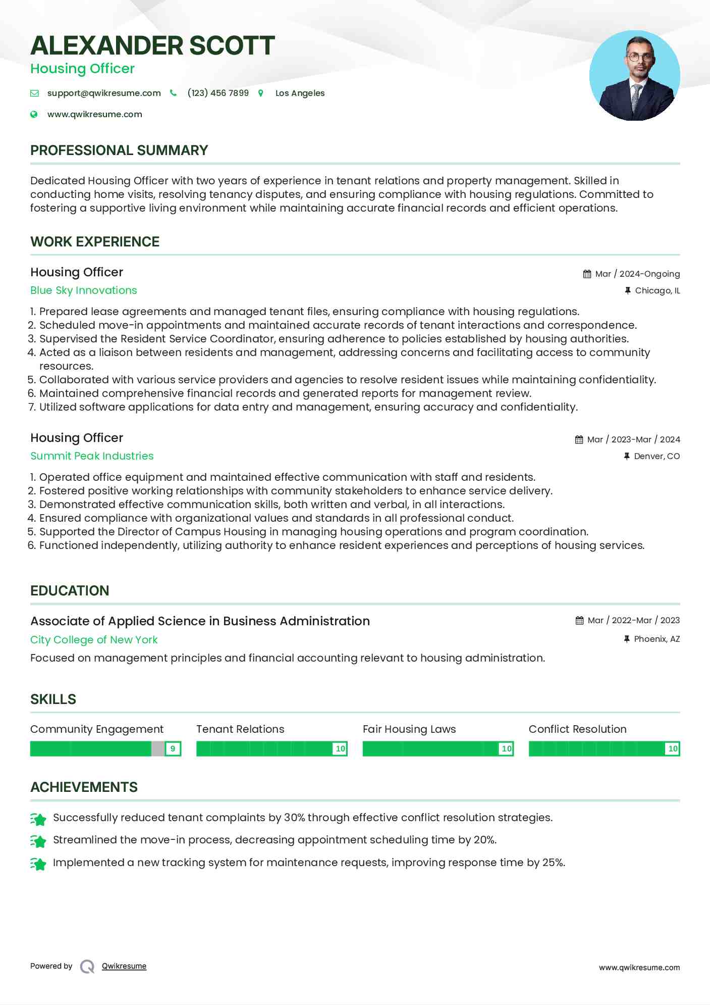 Housing Officer Resume Example
