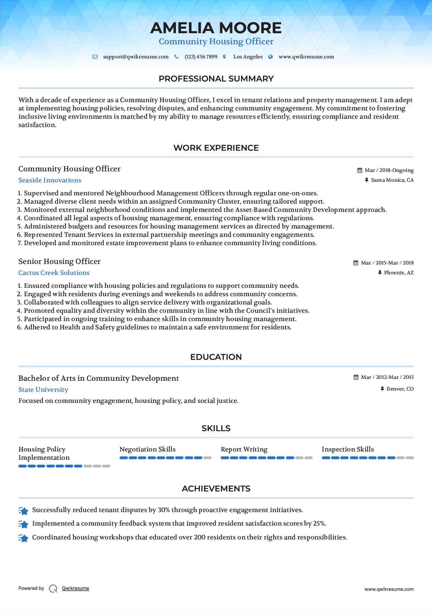 Community Housing Officer Resume Template