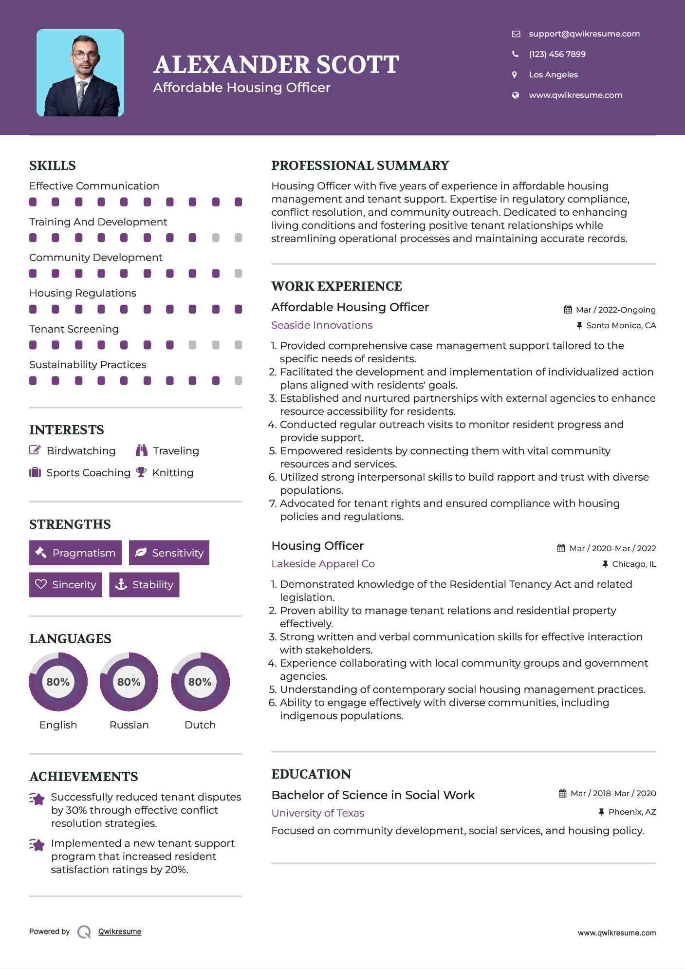 Affordable Housing Officer Resume Sample