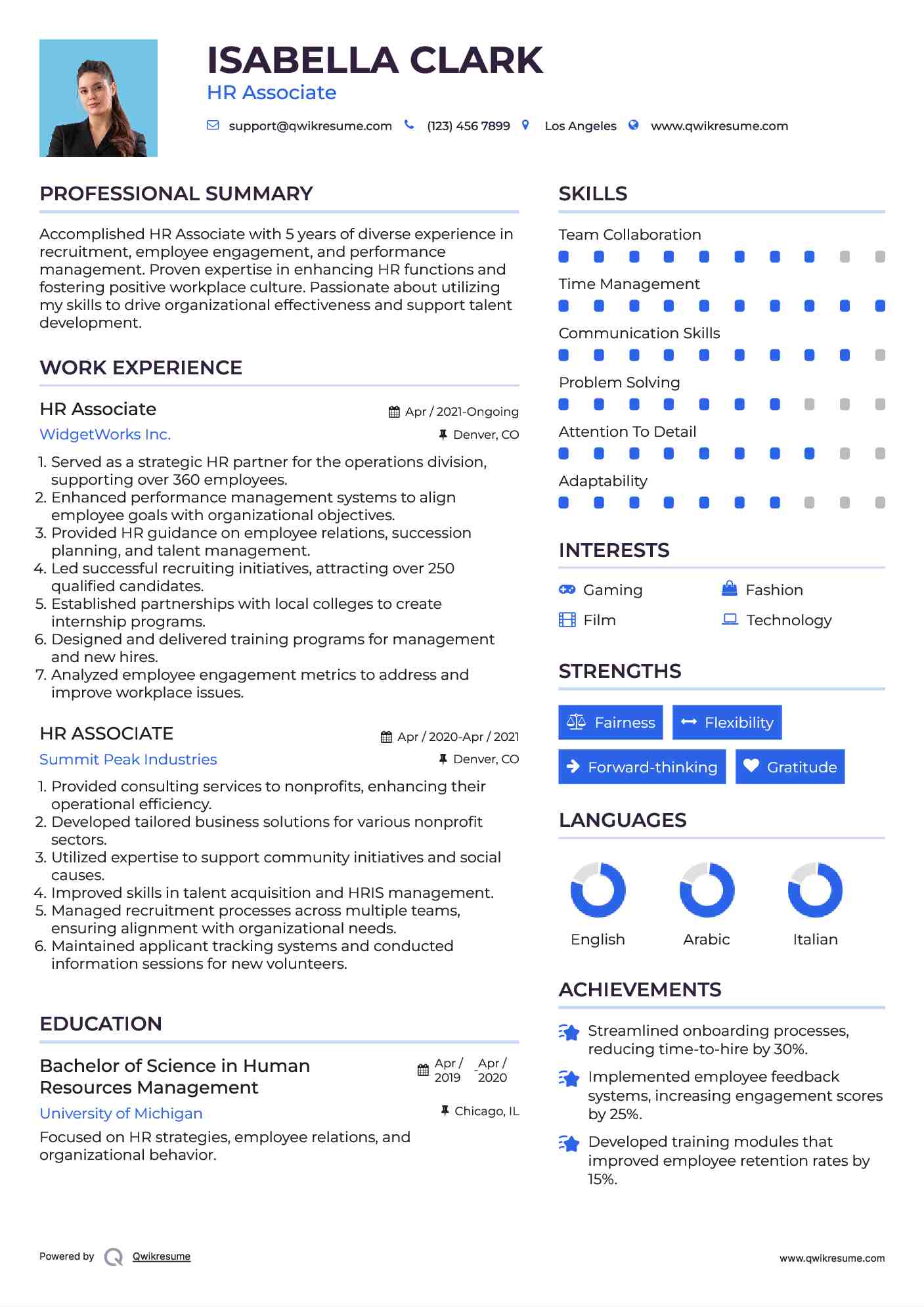 HR Associate Resume Example