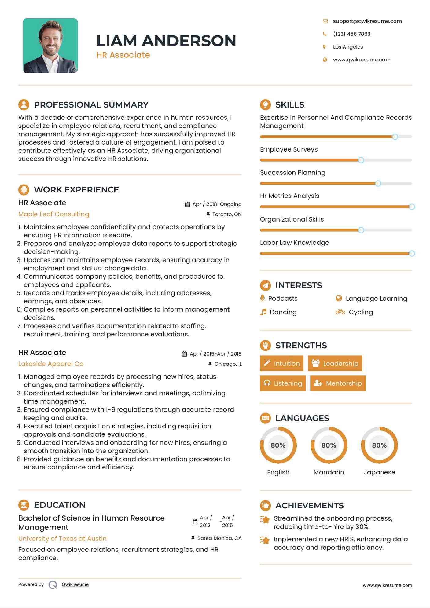 HR Associate Resume Model