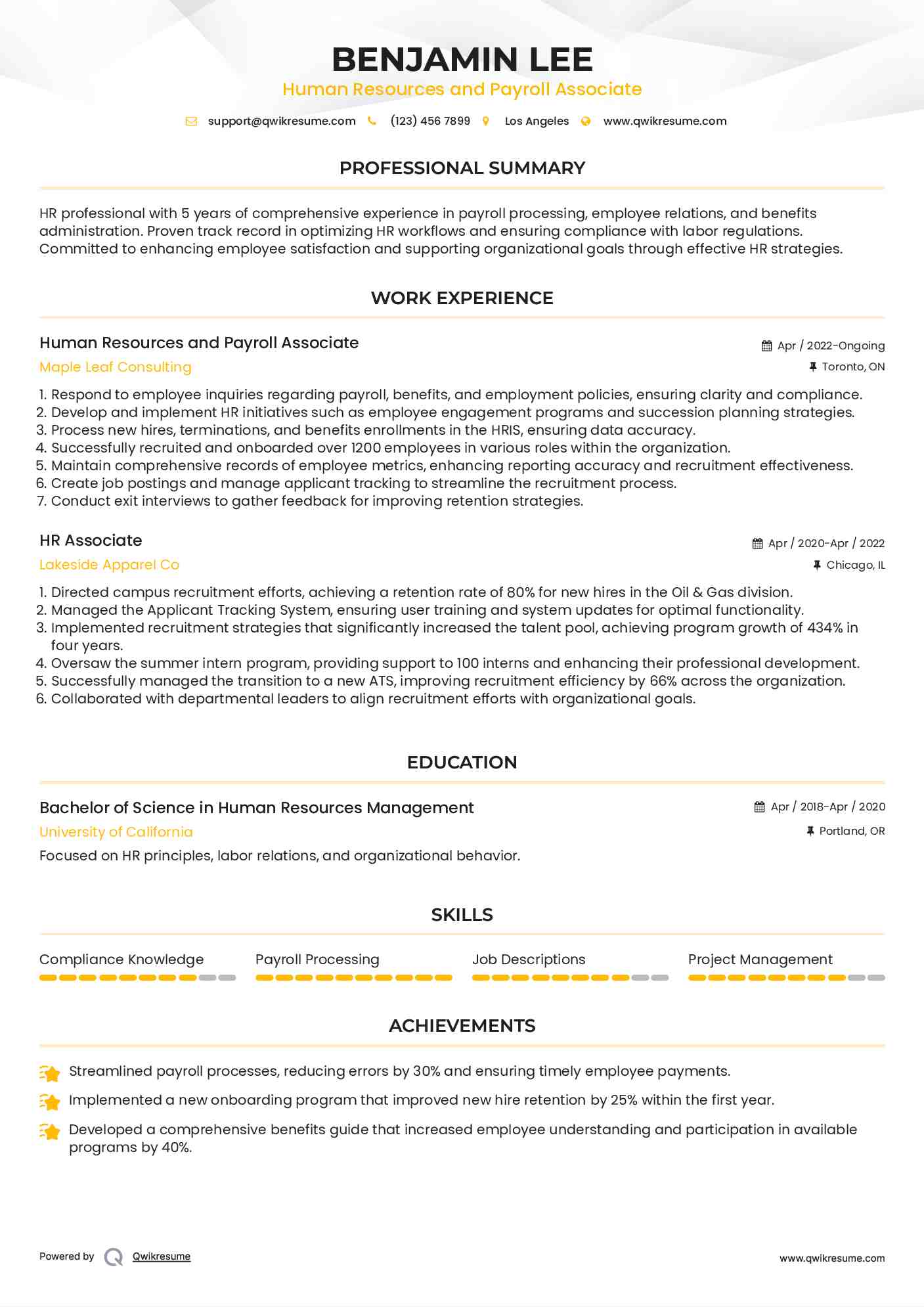 Human Resources and Payroll Associate
 Resume Model