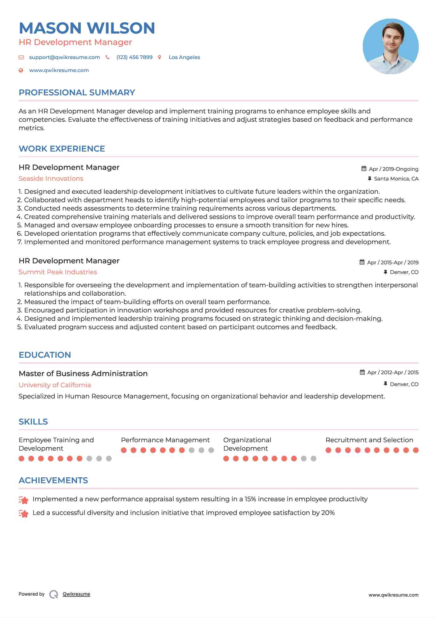 HR Development Manager Resume Sample