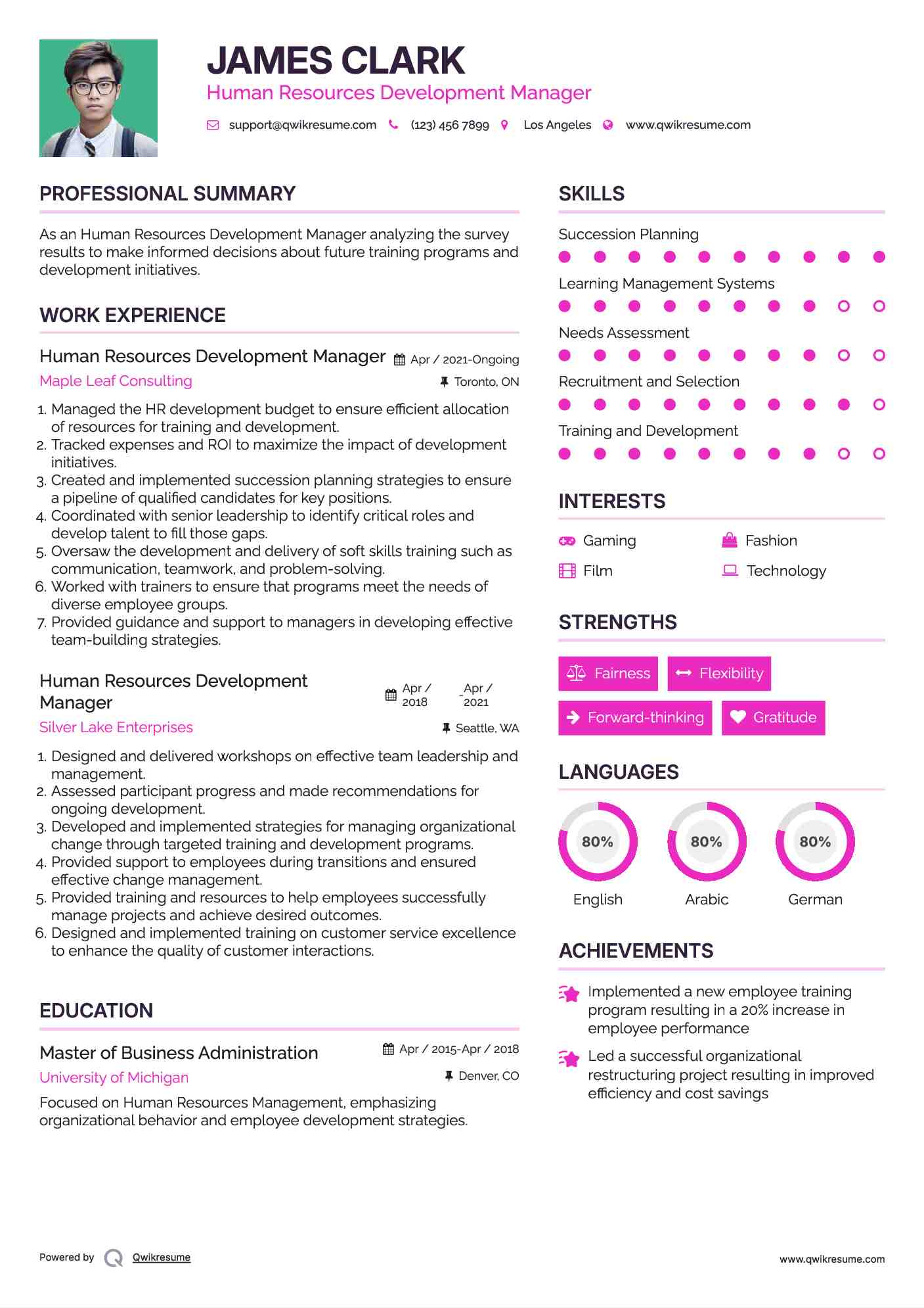 Human Resources Development Manager Resume Example