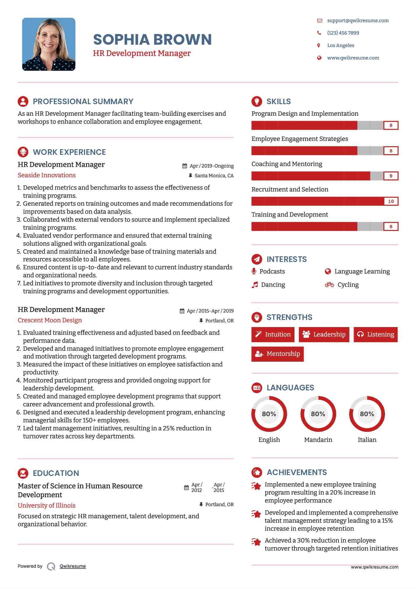 HR Development Manager Resume Format