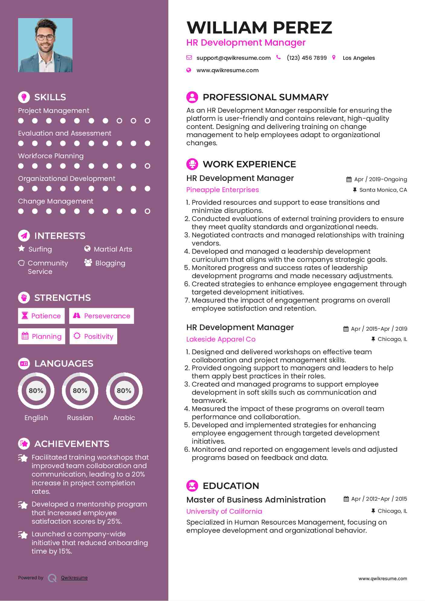 HR Development Manager Resume Example