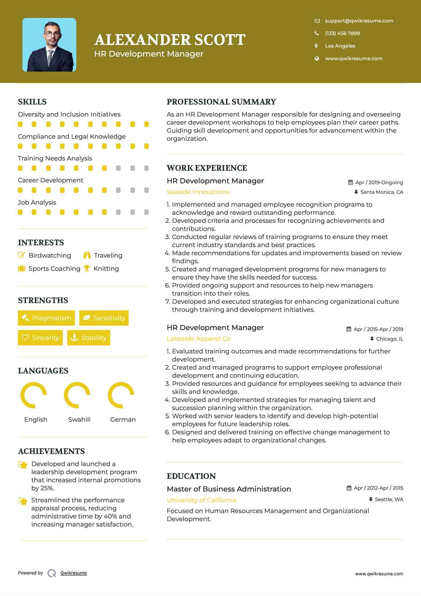 HR Development Manager Resume Model