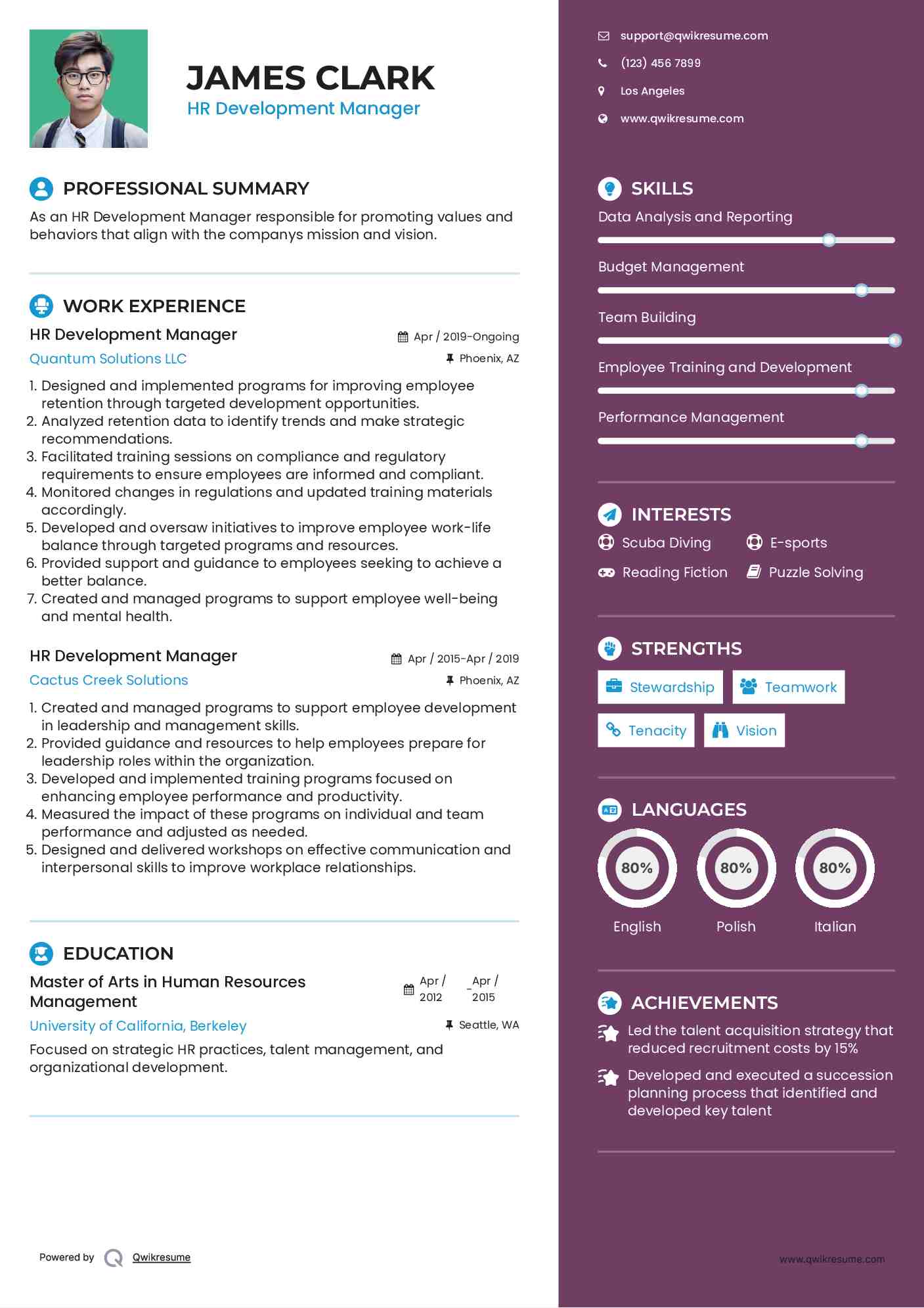 HR Development Manager Resume Template