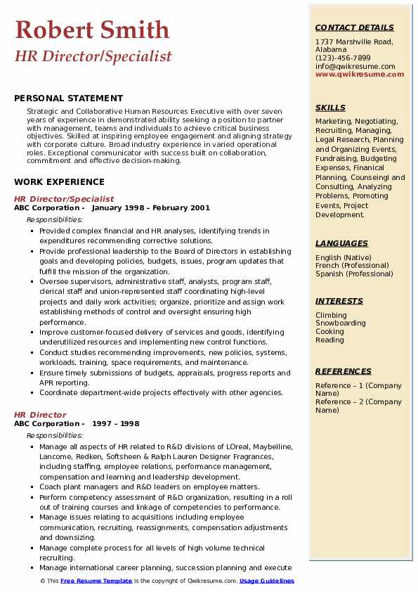 Hr Director Resume Template
