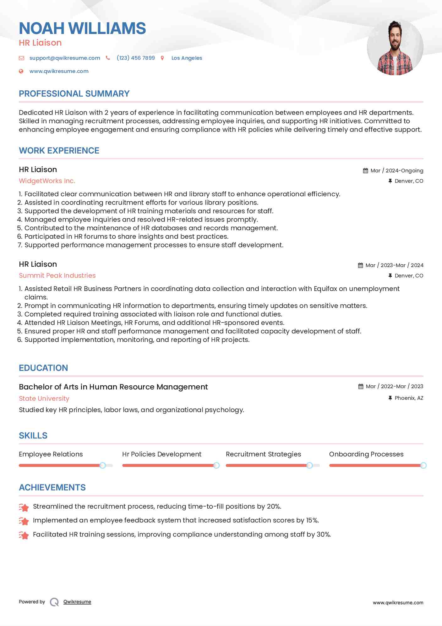 HR Liaison Resume Template