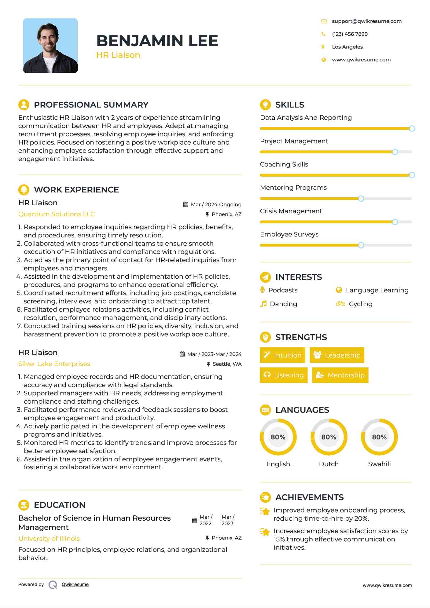 HR Liaison Resume Example